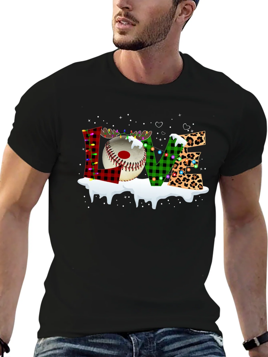 Festive LOVE Baseball Christmas T-Shirt product image 5