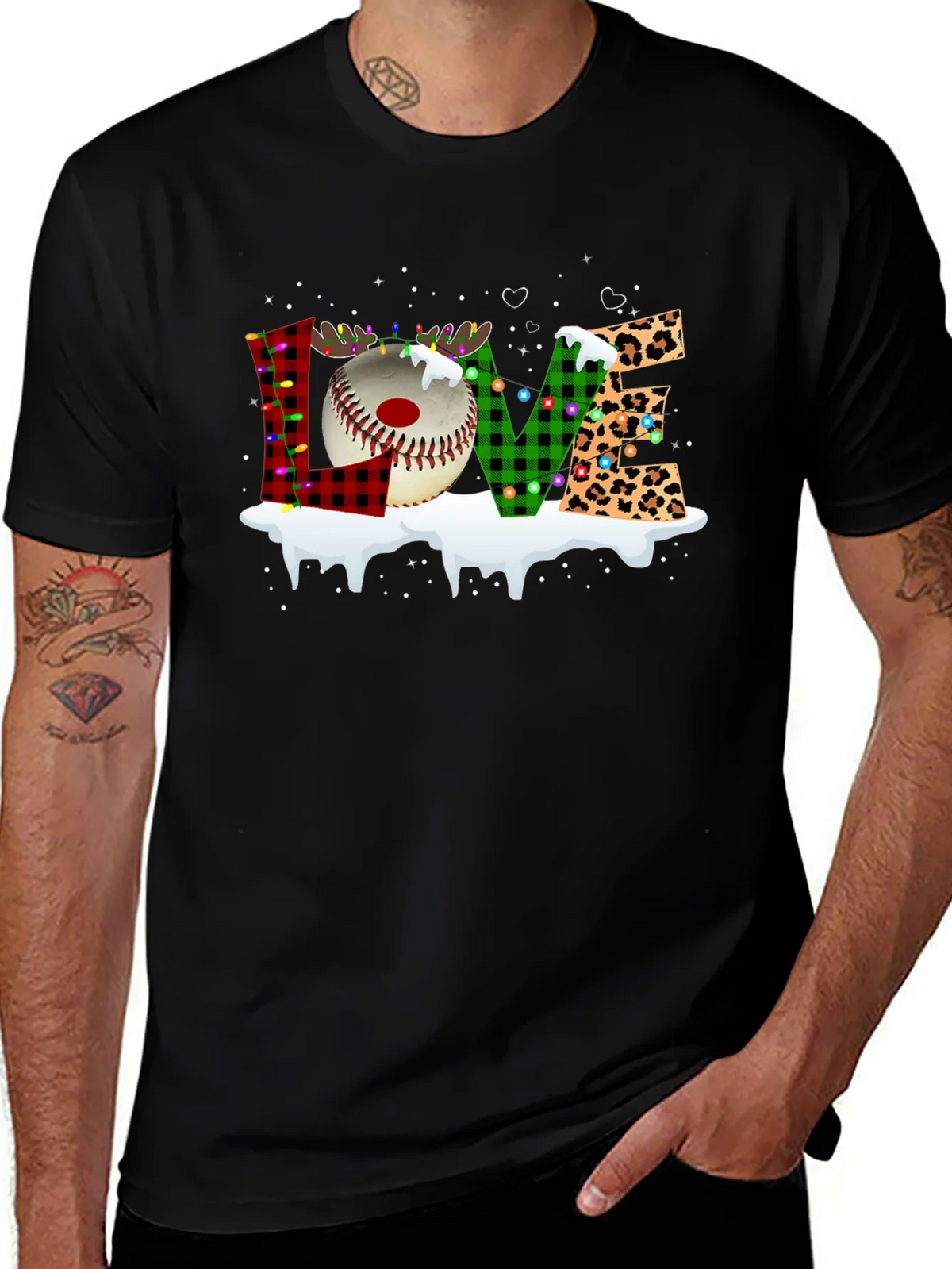 Festive LOVE Baseball Christmas T-Shirt product image 1