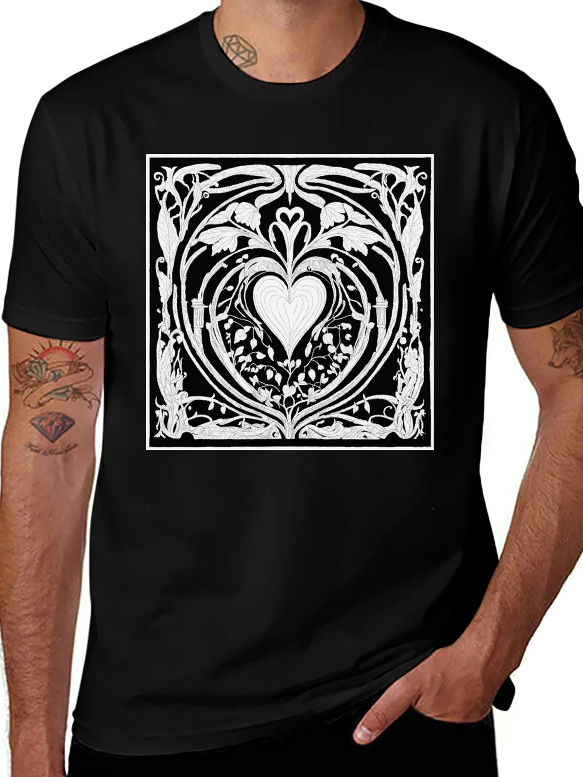 Heart Art Nouveau T-Shirt - Black product image 1