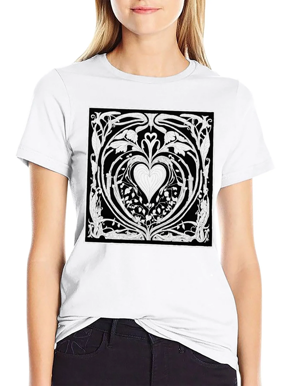 Heart Art Nouveau T-Shirt - Black product image 6