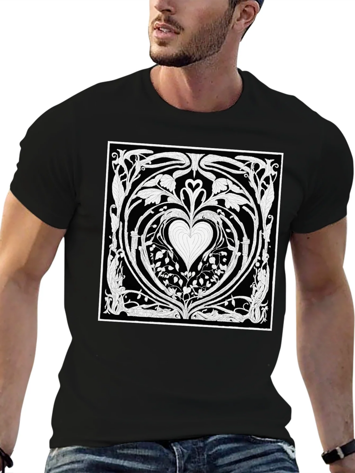 Heart Art Nouveau T-Shirt - Black product image 4