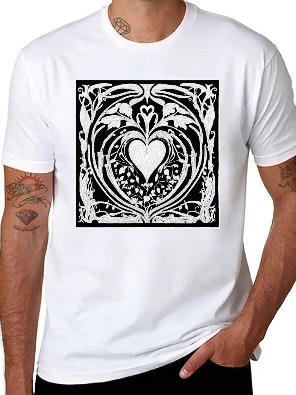 Heart Art Nouveau T-Shirt - Black product image 5