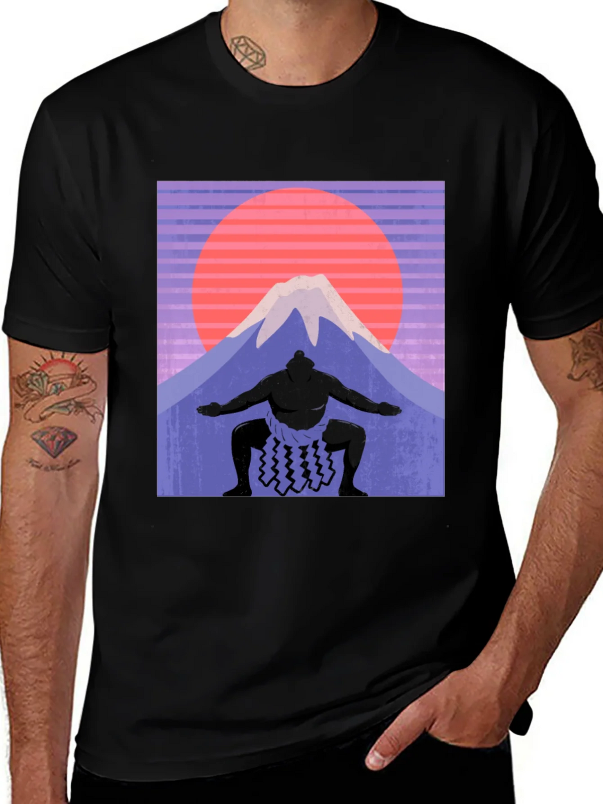 Sumo Wrestler & Mount Fuji T-Shirt - Retro Japan Style product image 1