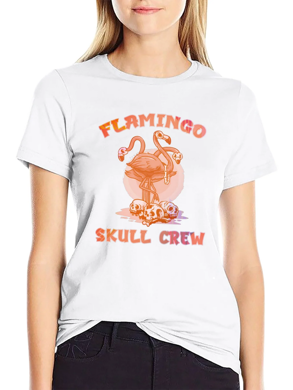 Flamingo Skull Crew T-Shirt - Unique Graphic Tee product image 8