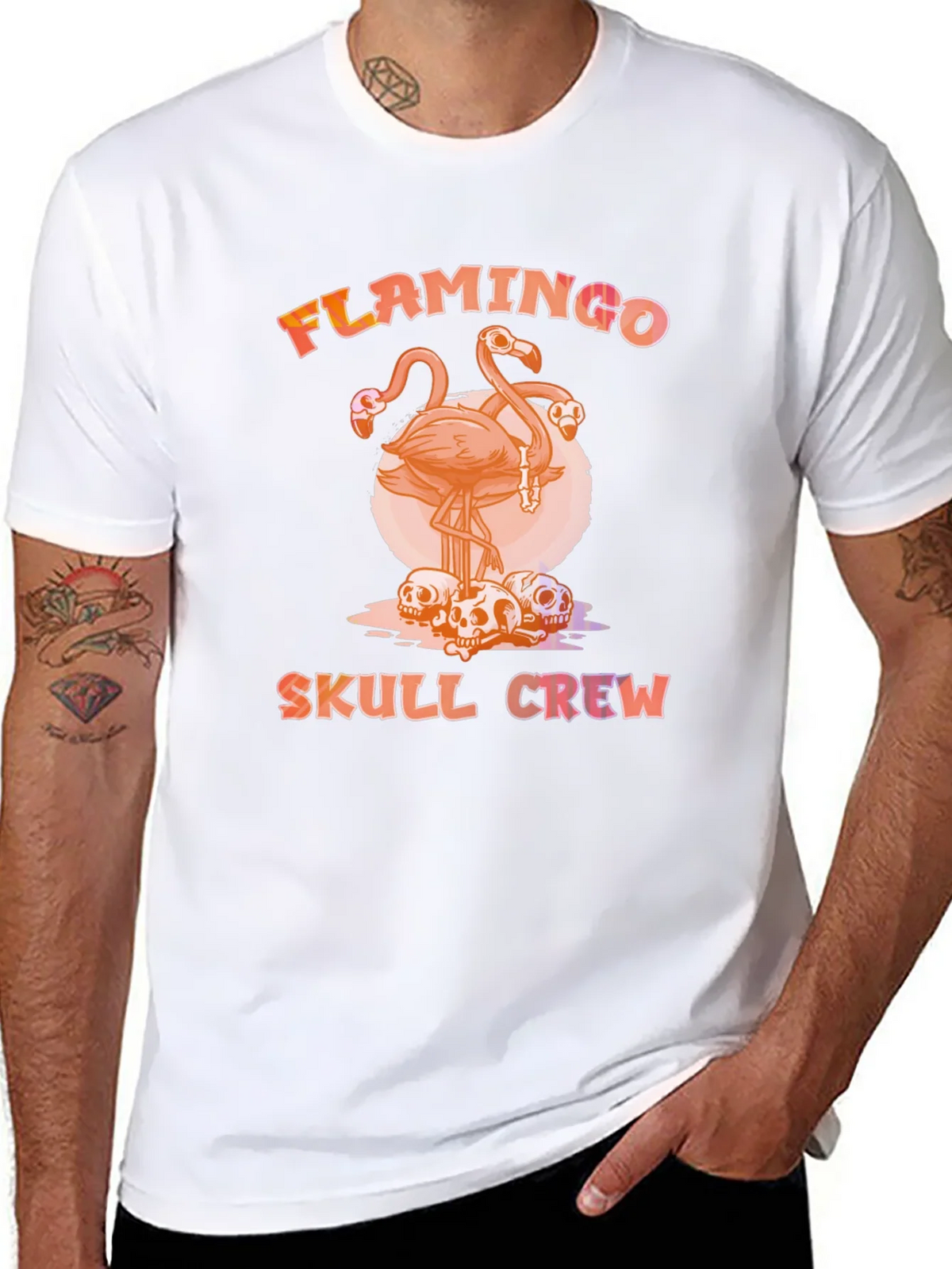 Flamingo Skull Crew T-Shirt - Unique Graphic Tee product image 7