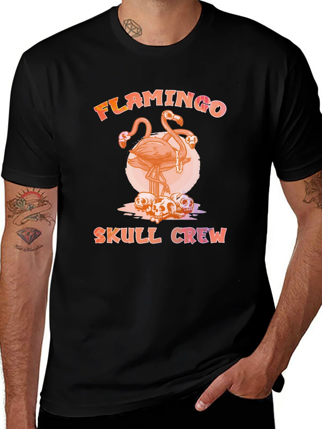 Flamingo Skull Crew T-Shirt - Unique Graphic Tee product image 1