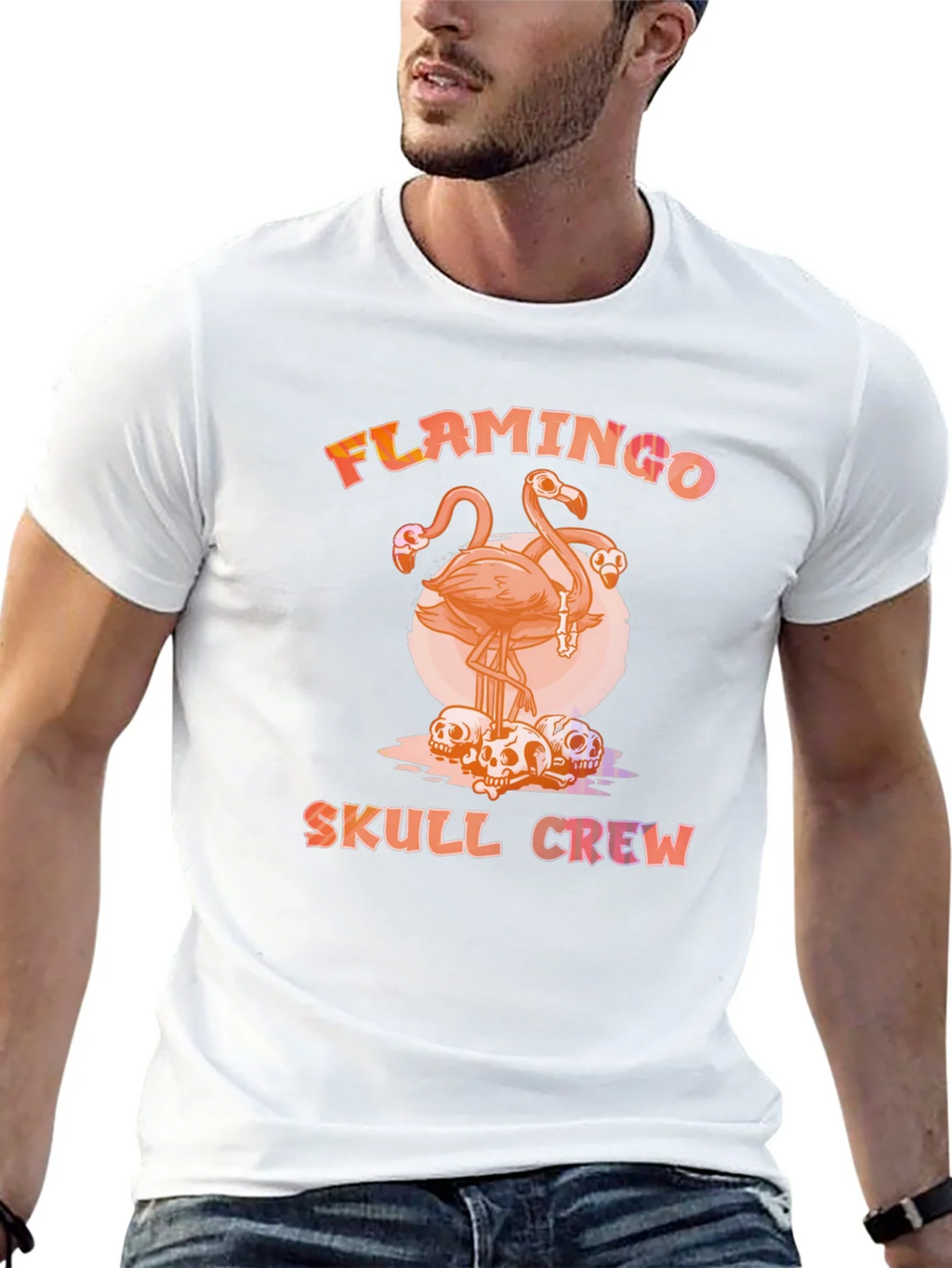 Flamingo Skull Crew T-Shirt - Unique Graphic Tee product image 12