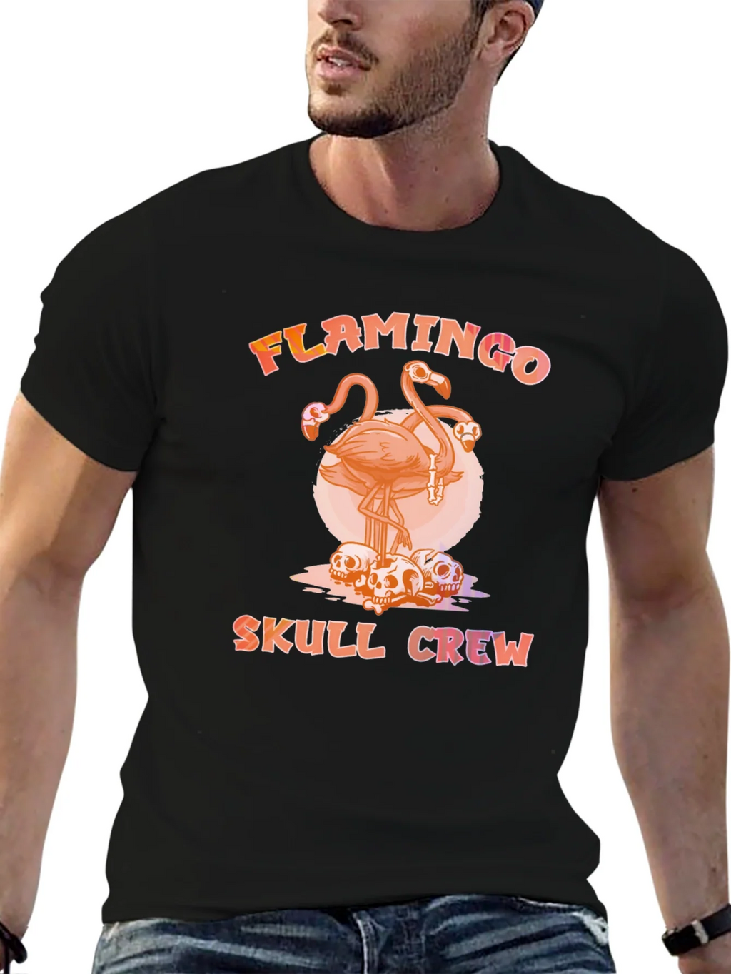 Flamingo Skull Crew T-Shirt - Unique Graphic Tee product image 6