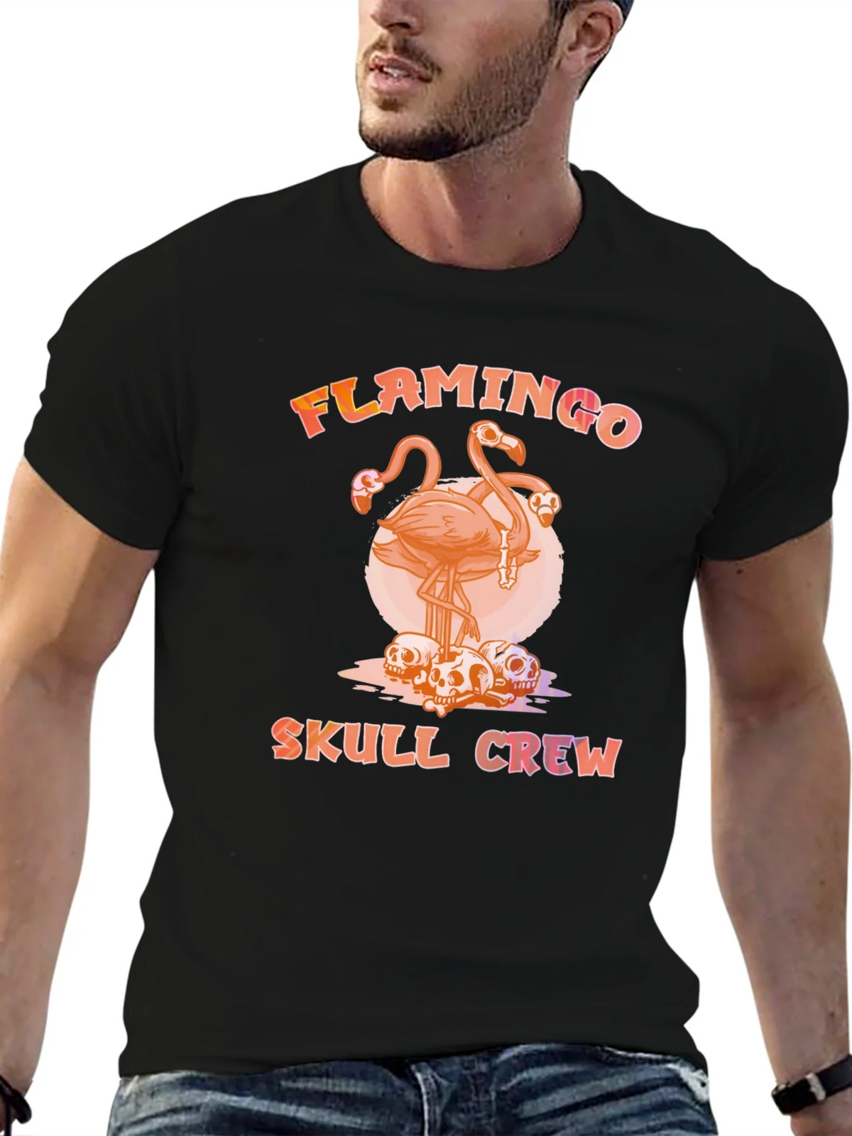 Flamingo Skull Crew T-Shirt - Unique Graphic Tee product image 6