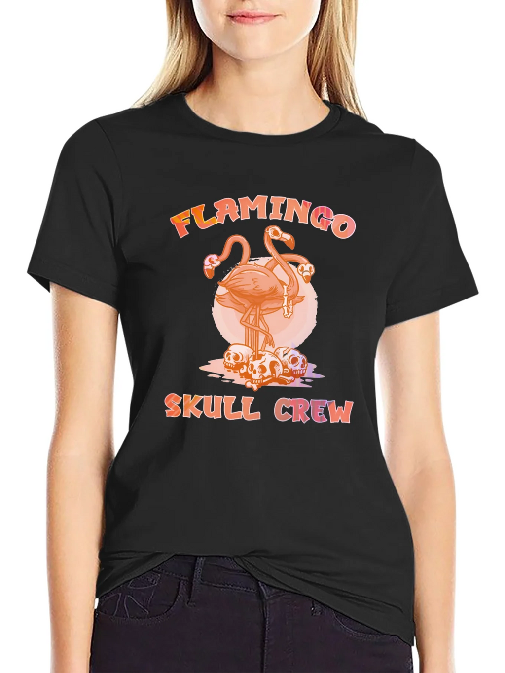 Flamingo Skull Crew T-Shirt - Unique Graphic Tee product image 2