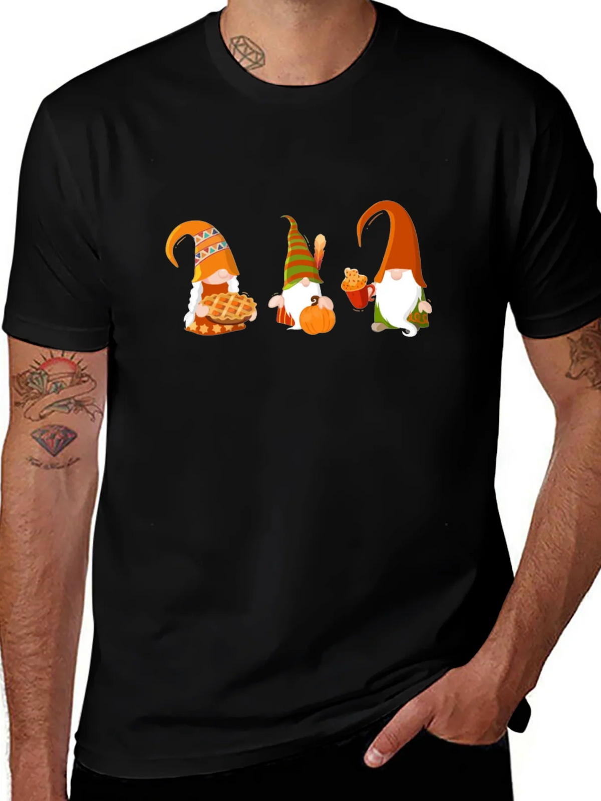 Thanksgiving Gnomes Black T-Shirt product image 1