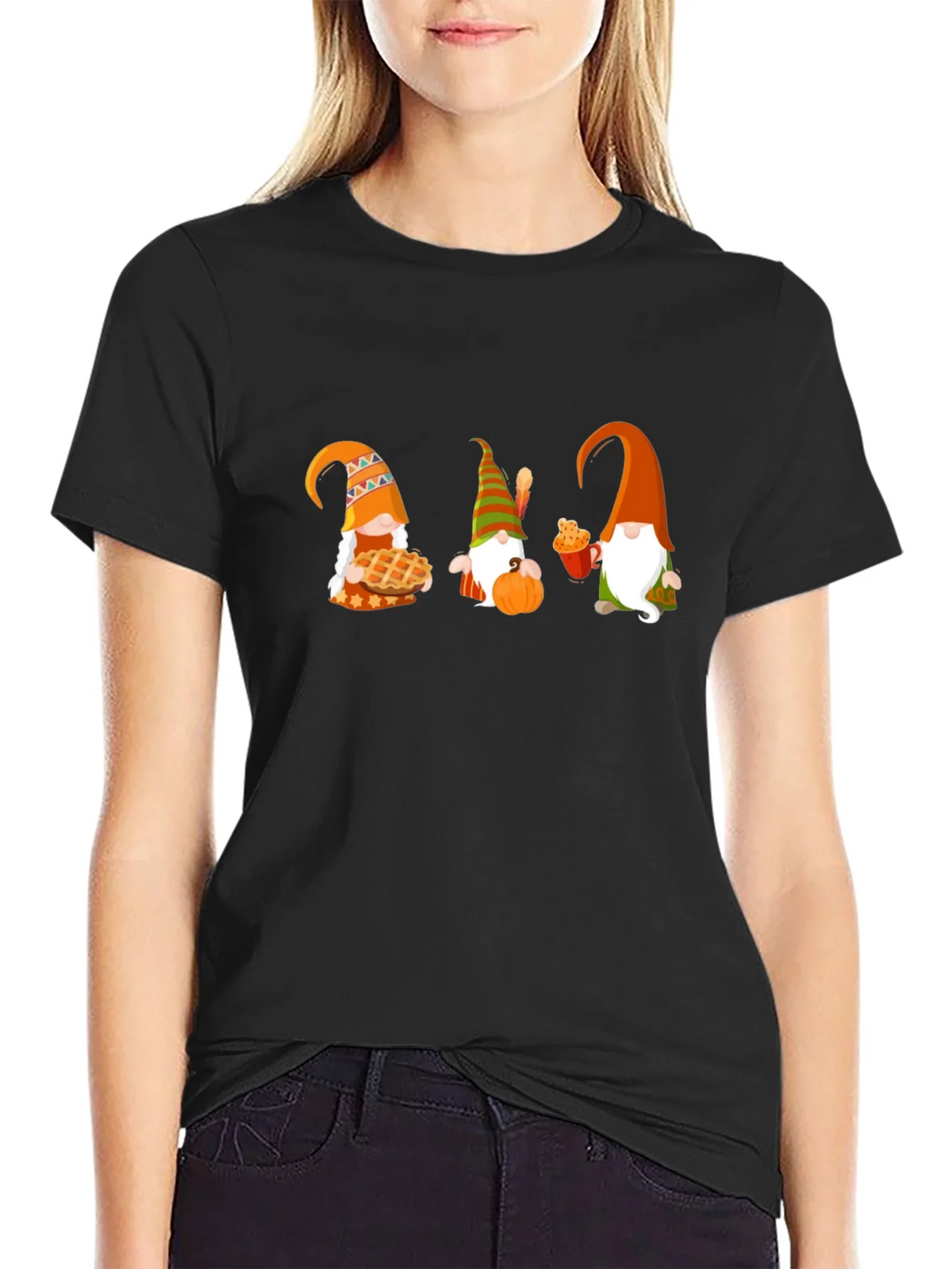 Thanksgiving Gnomes Black T-Shirt product image 2