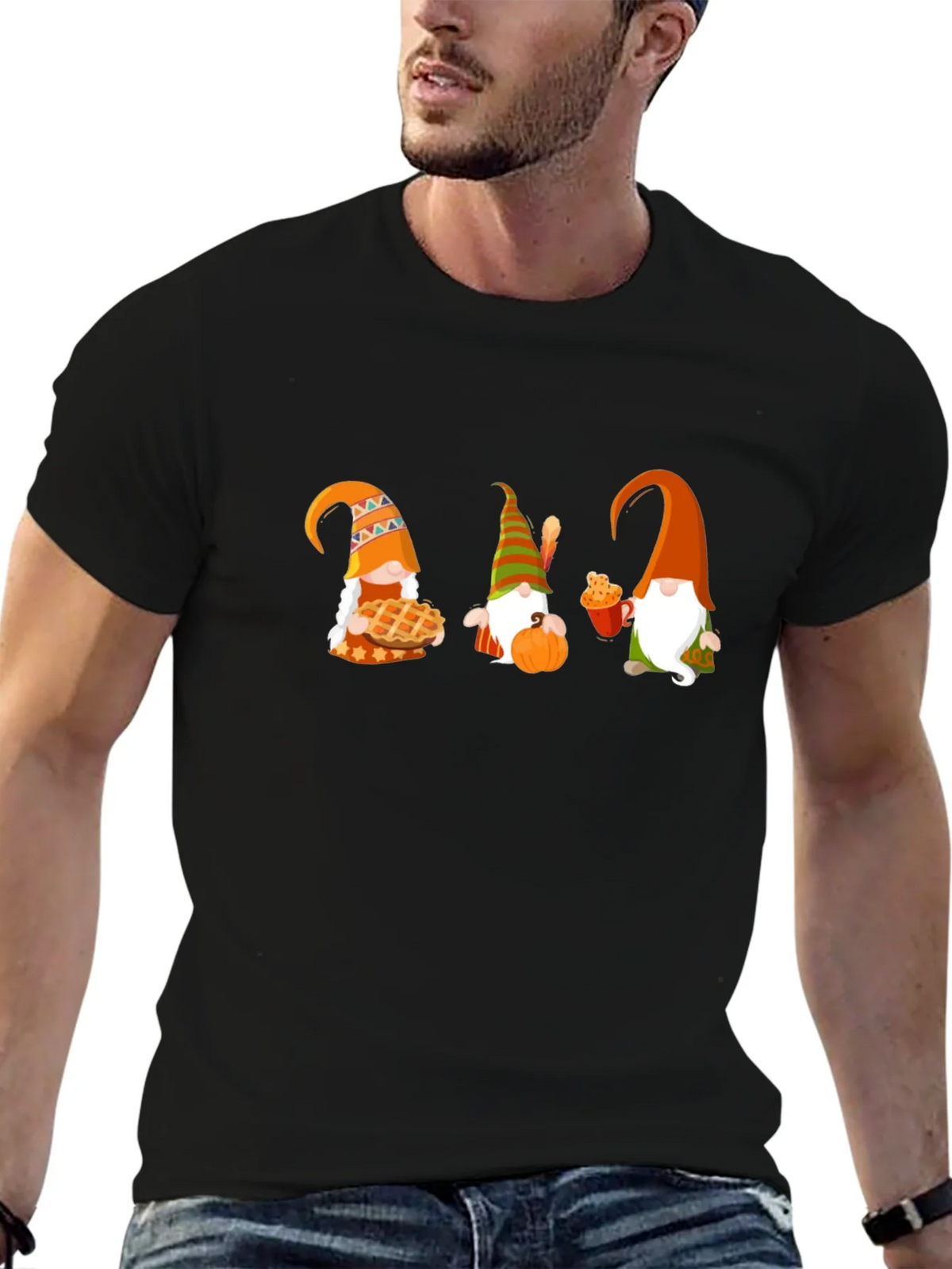 Thanksgiving Gnomes Black T-Shirt product image 5
