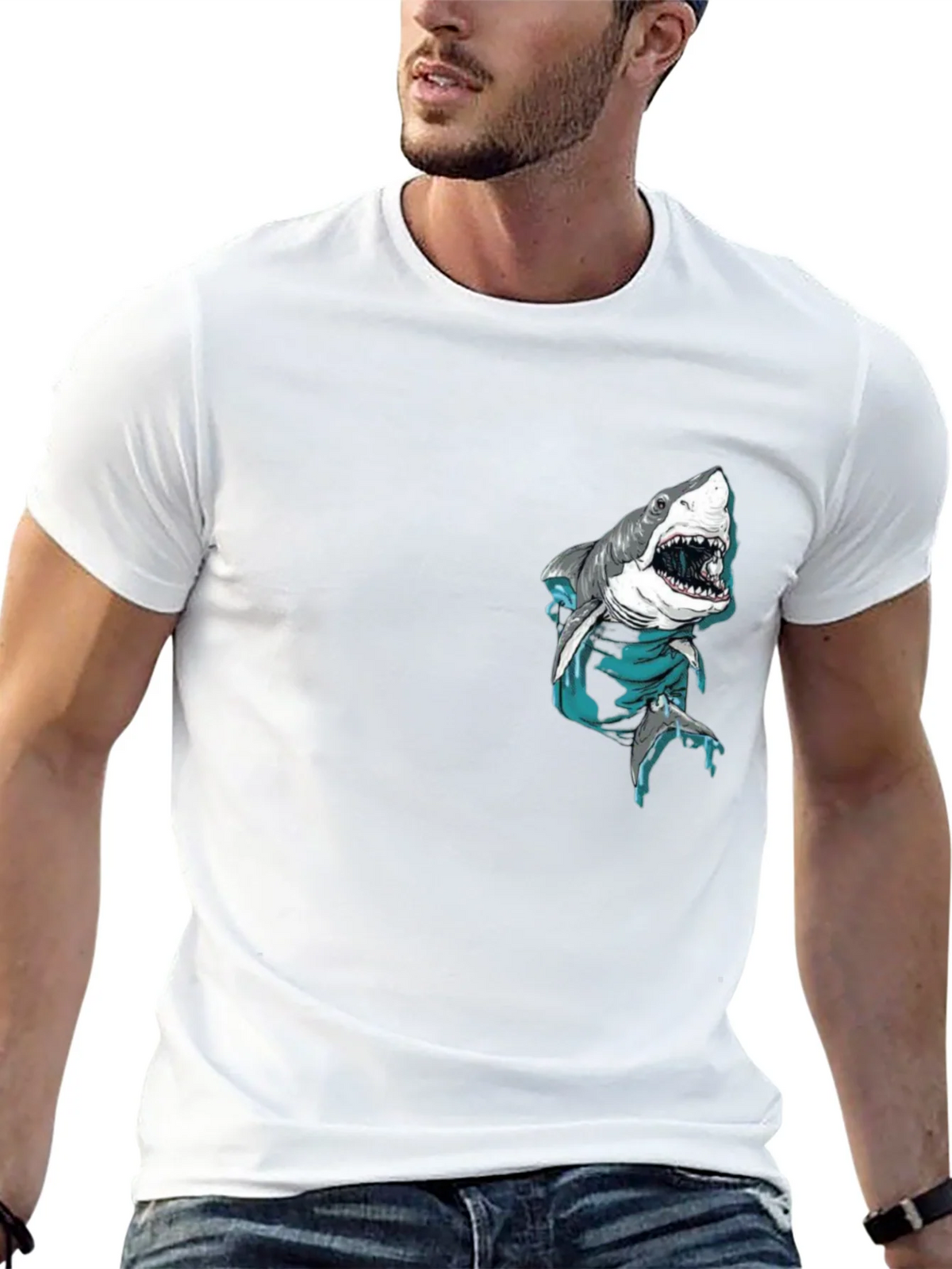 Shark Pocket Graphic Tee - Cool Mens Black T-Shirt product image 2