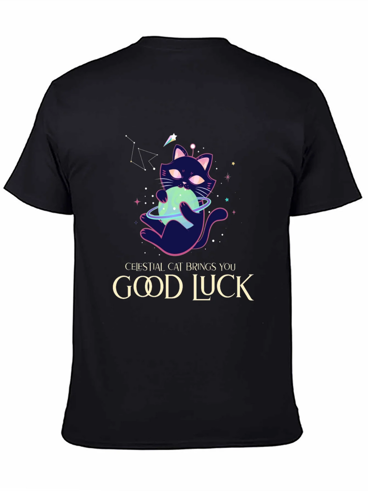 Celestial Cat Good Luck Graphic Tee - Black product image 2