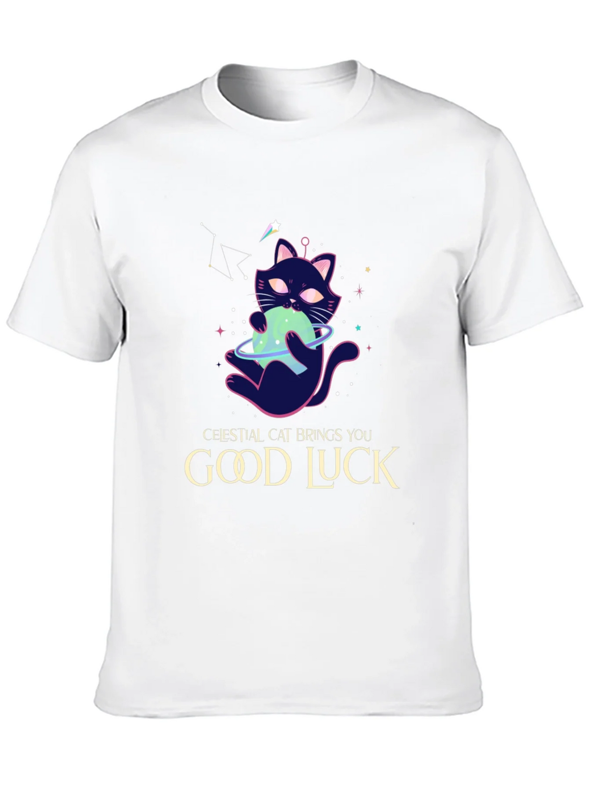 Celestial Cat Good Luck Graphic Tee - Black product image 6