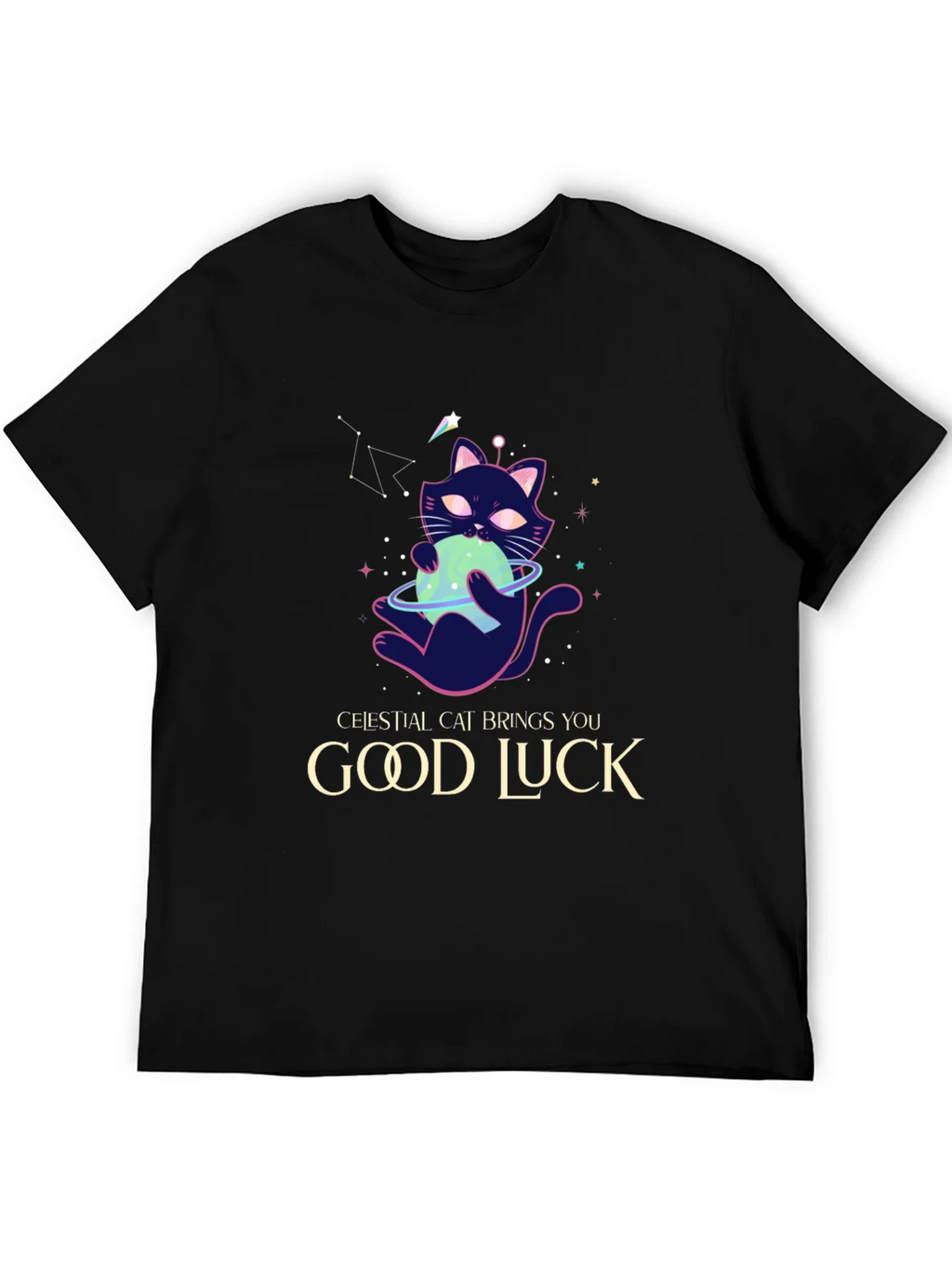 Celestial Cat Good Luck Graphic Tee - Black product image 3