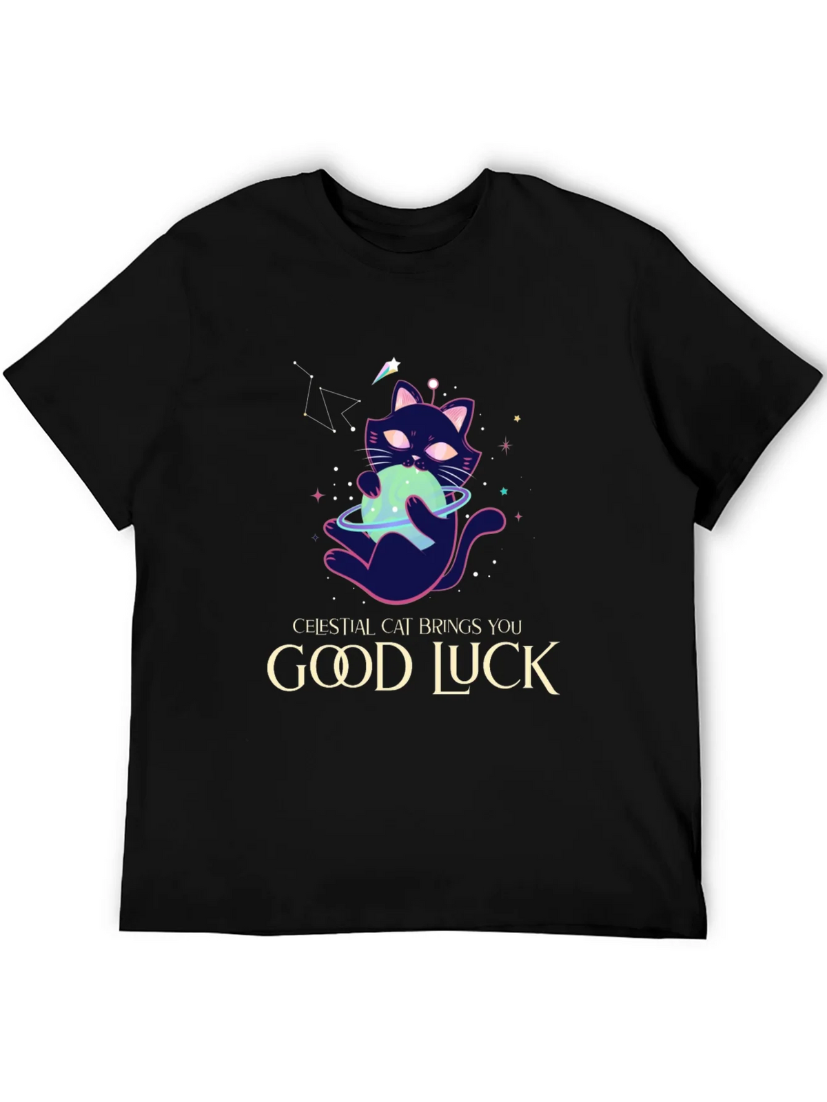 Celestial Cat Good Luck Graphic Tee - Black product image 3