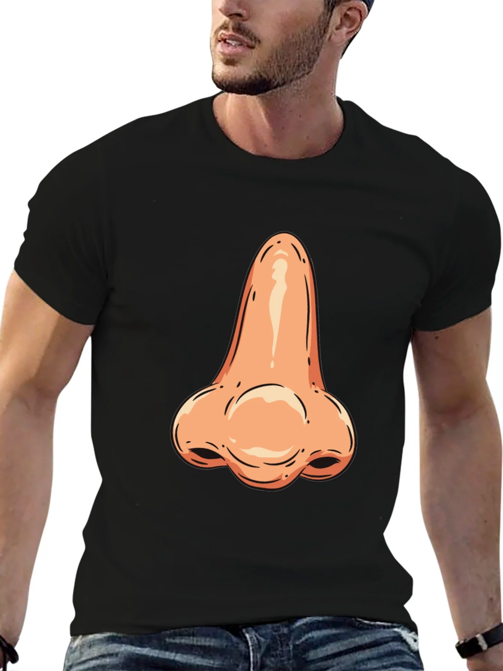 Funny Nose Graphic Tee - Black Cotton T-Shirt product image 1