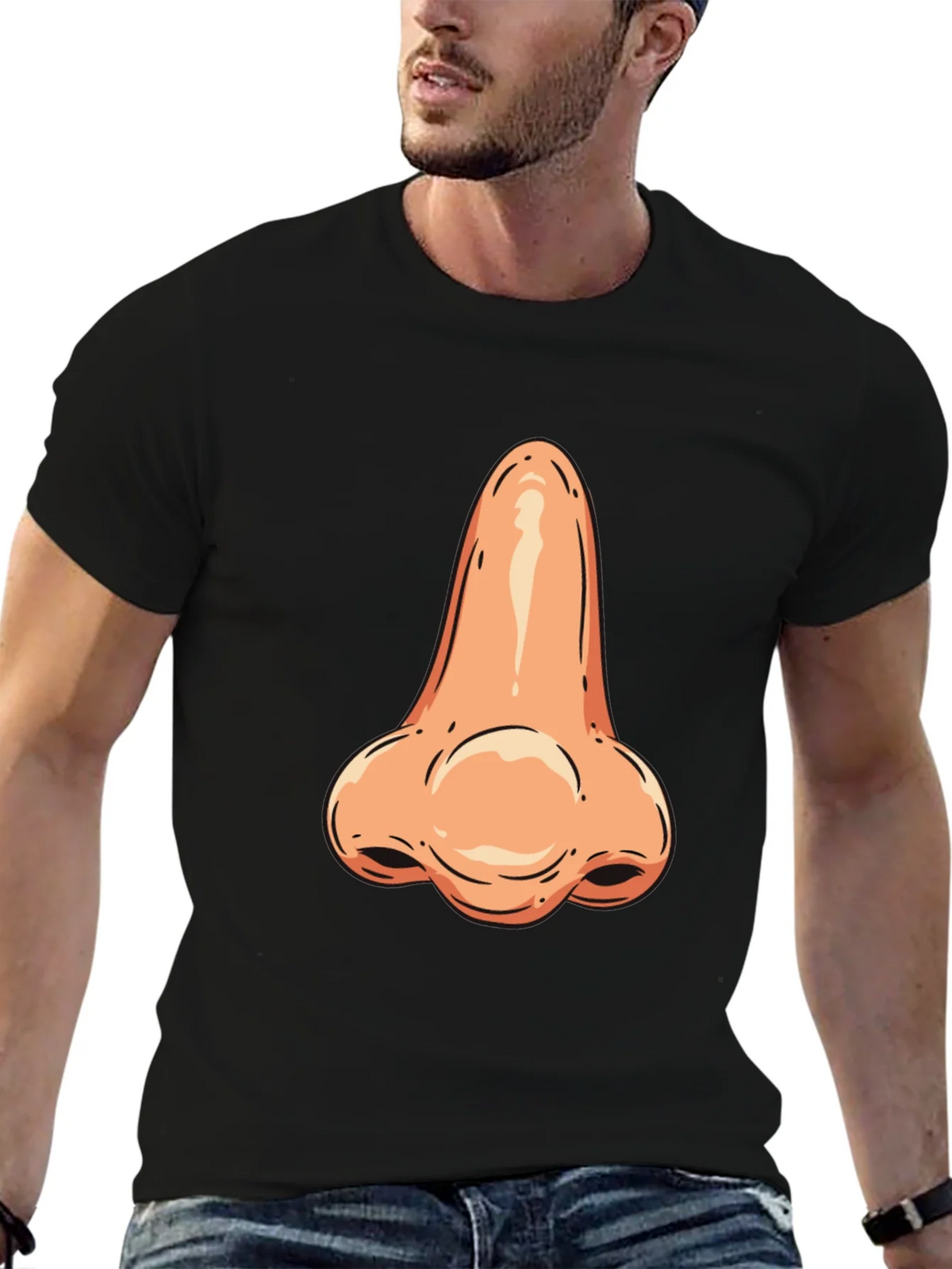 Funny Nose Graphic Tee - Black Cotton T-Shirt product image 1