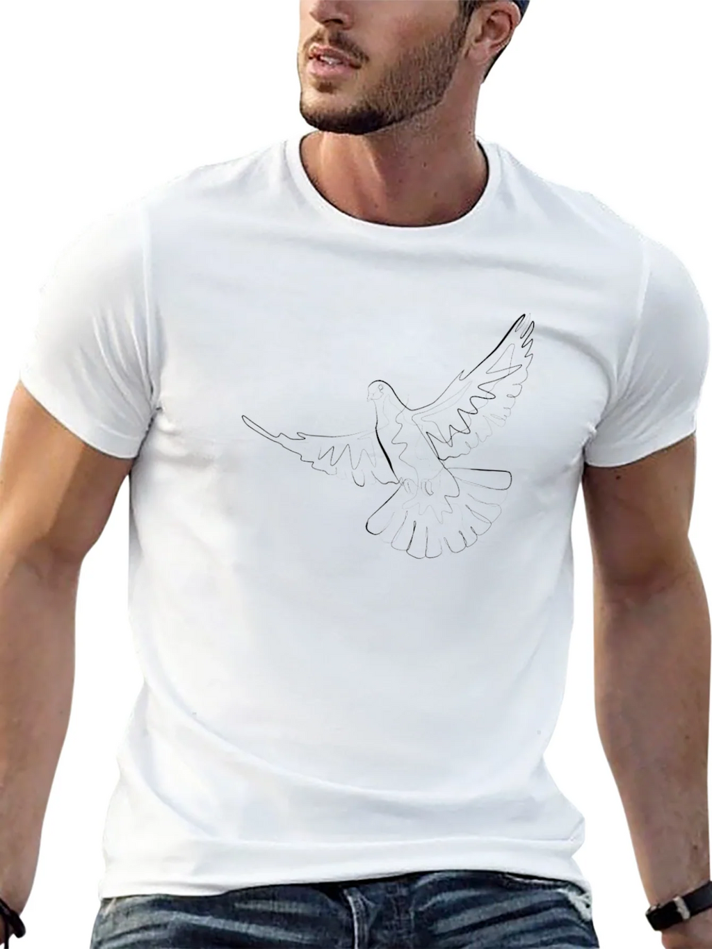 Minimalist Dove Graphic T-Shirt - Soft Black Cotton product image 11