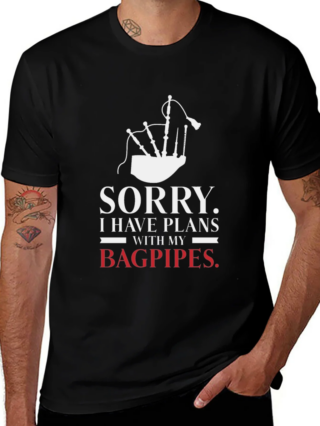 Sorry Bagpipes Plans Graphic Tee product image 1