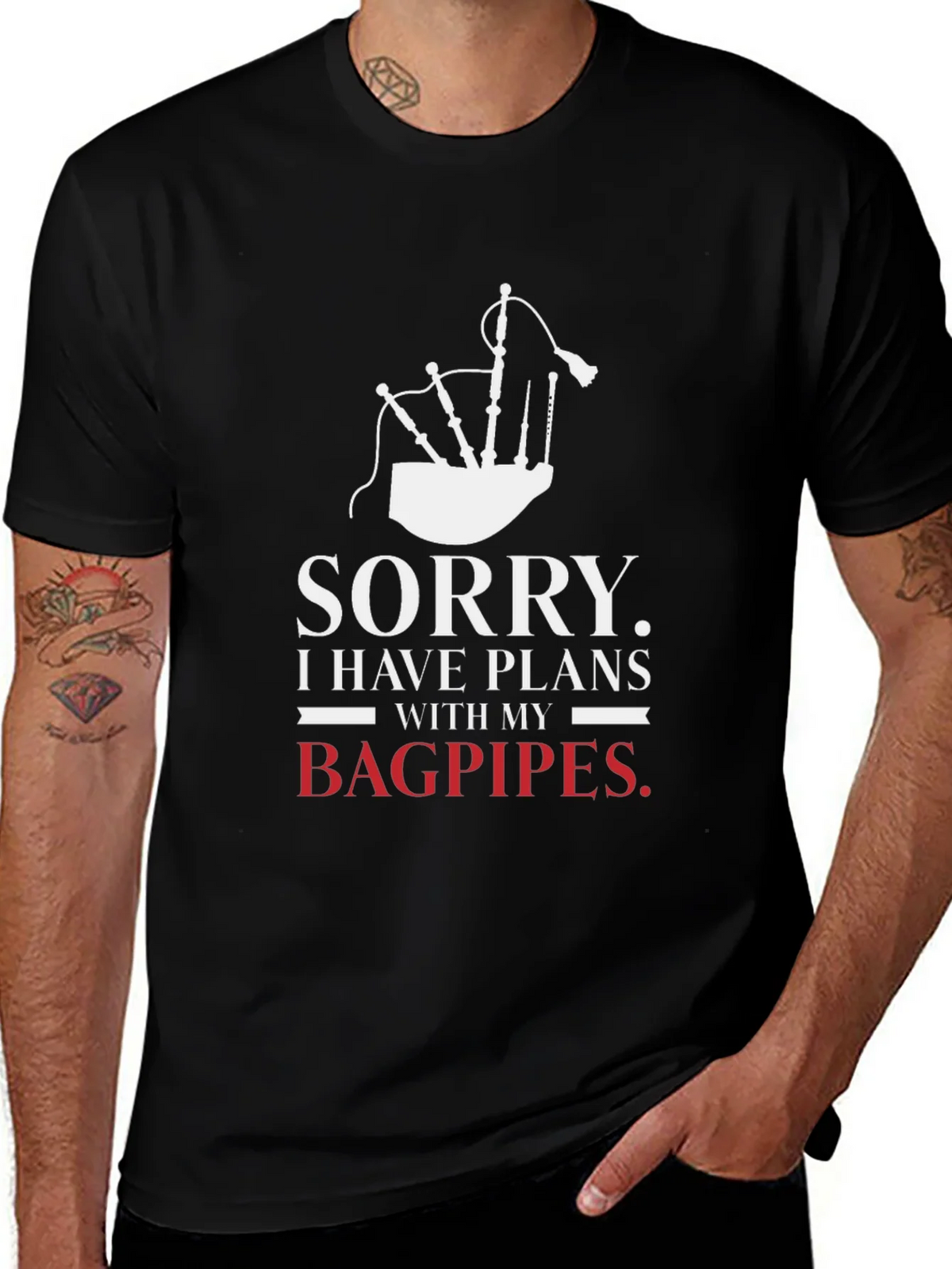 Sorry Bagpipes Plans Graphic Tee product image 1