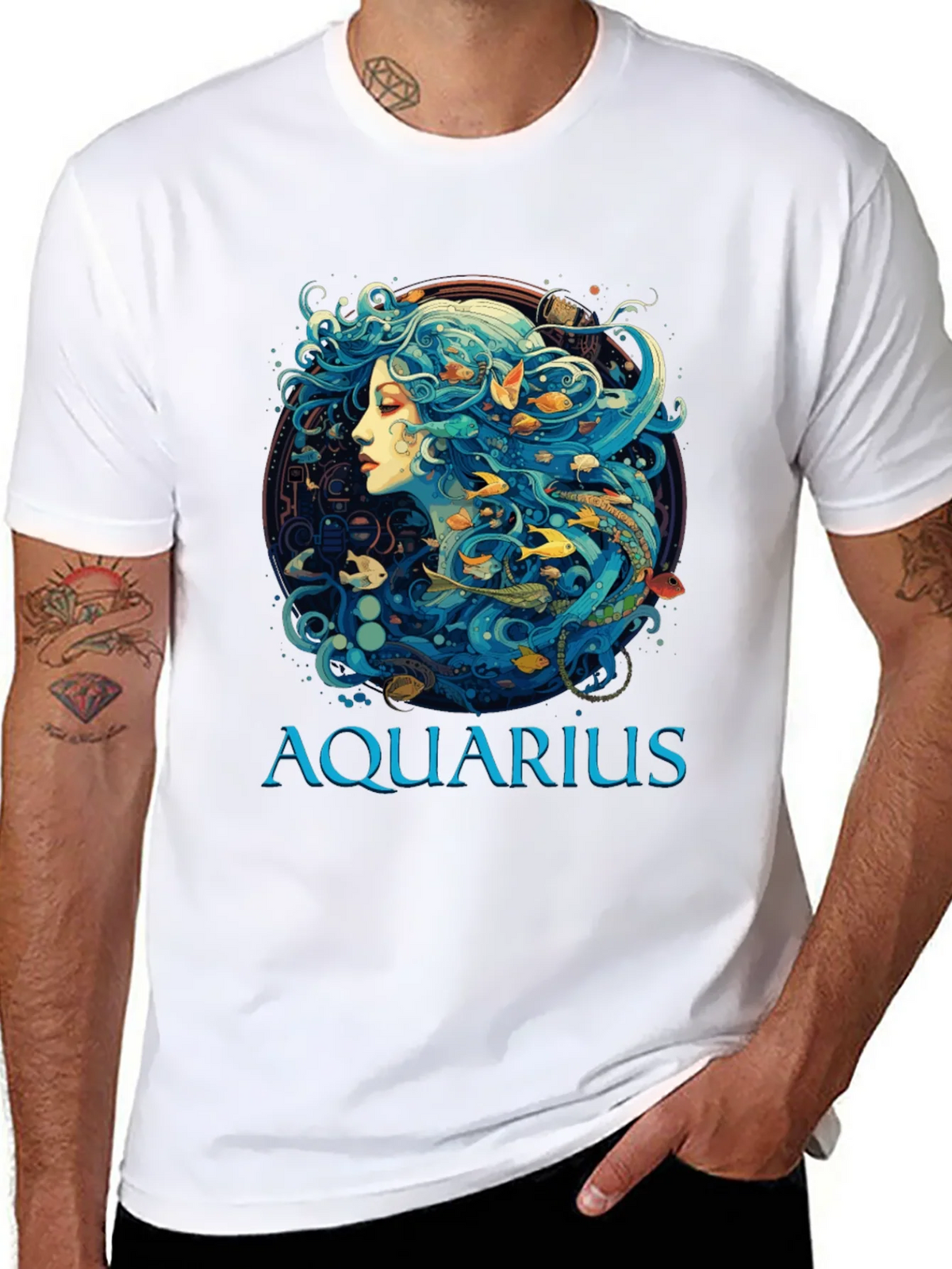 Aquarius Zodiac T-Shirt Black Cotton Tee product image 7