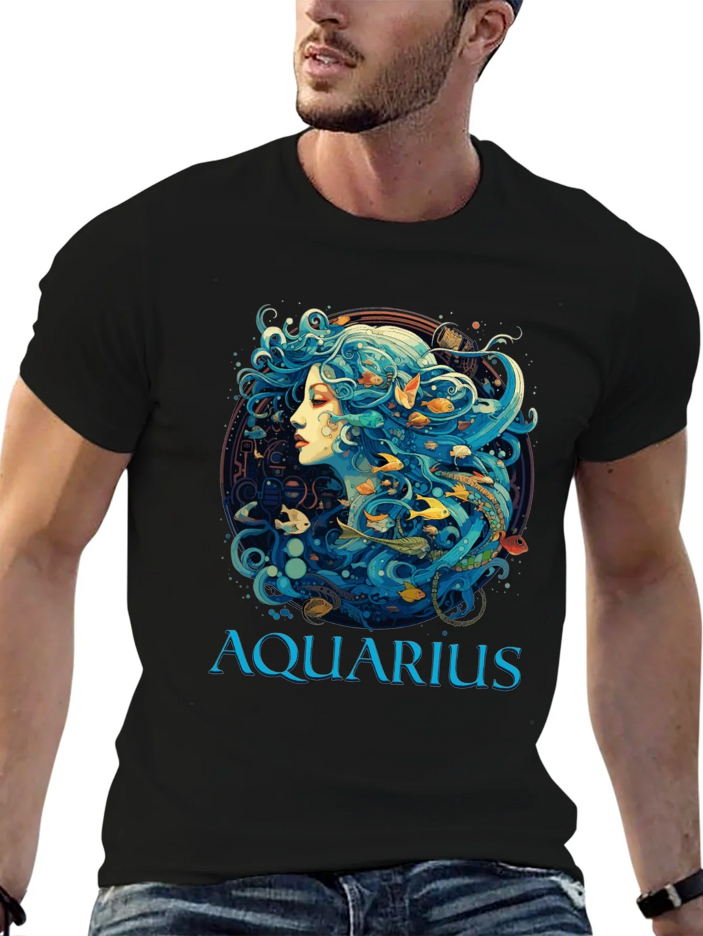 Aquarius Zodiac T-Shirt Black Cotton Tee product image 6