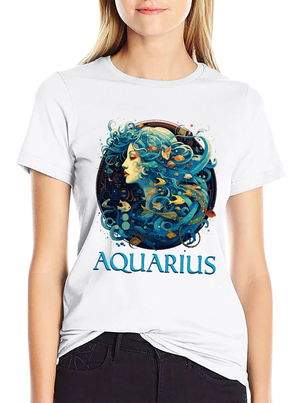 Aquarius Zodiac T-Shirt Black Cotton Tee product image 8