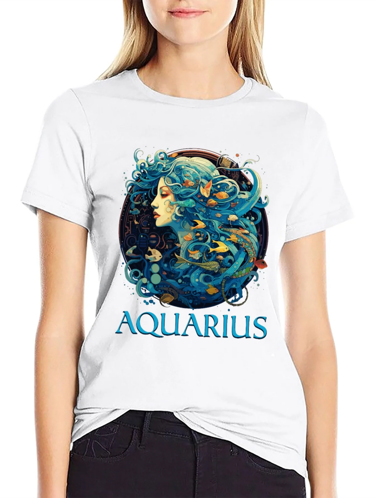 Aquarius Zodiac T-Shirt Black Cotton Tee product image 8