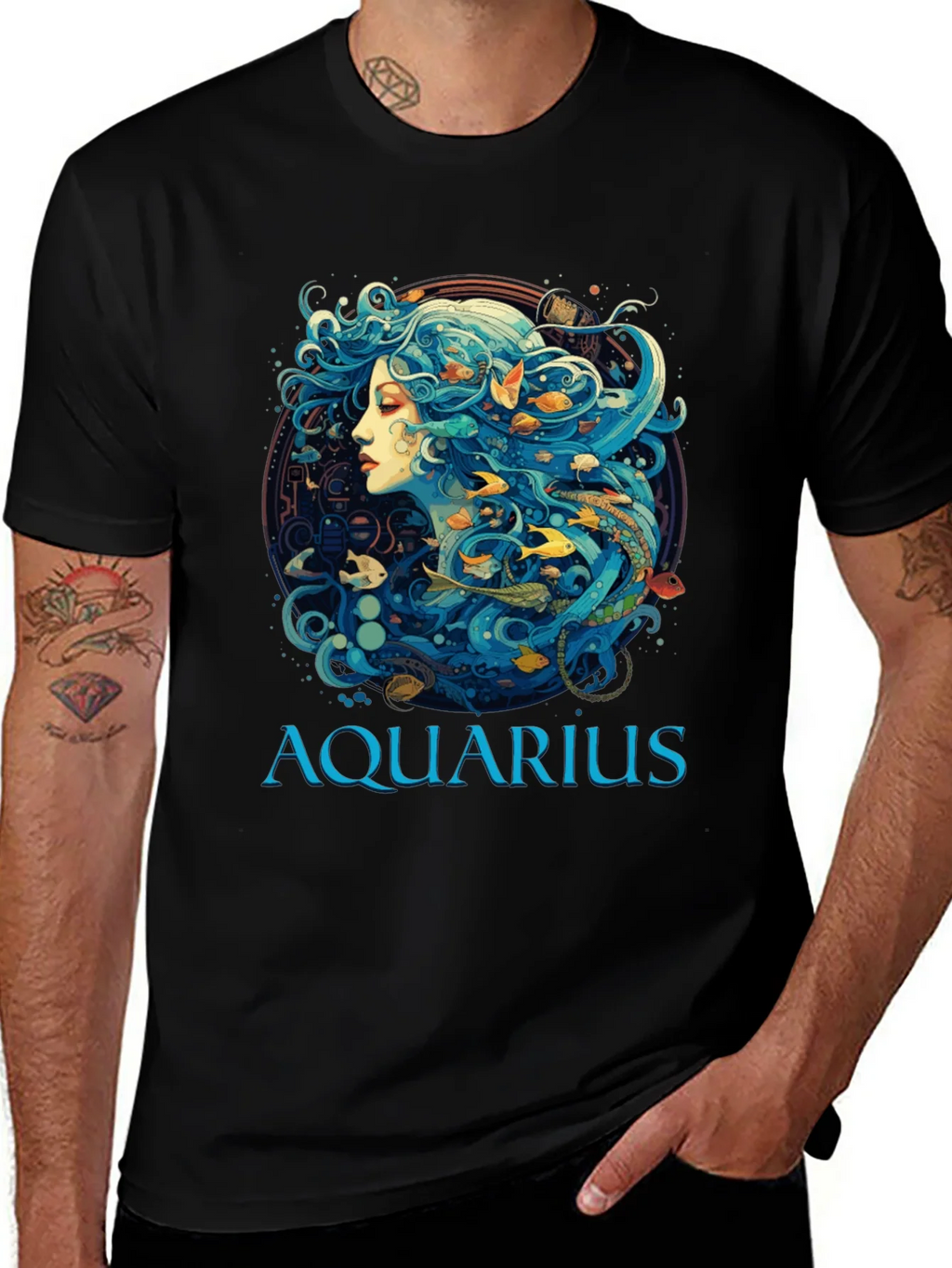 Aquarius Zodiac T-Shirt Black Cotton Tee product image 1