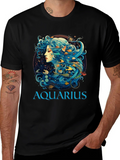 Aquarius Zodiac T-Shirt Black Cotton Tee product image 1