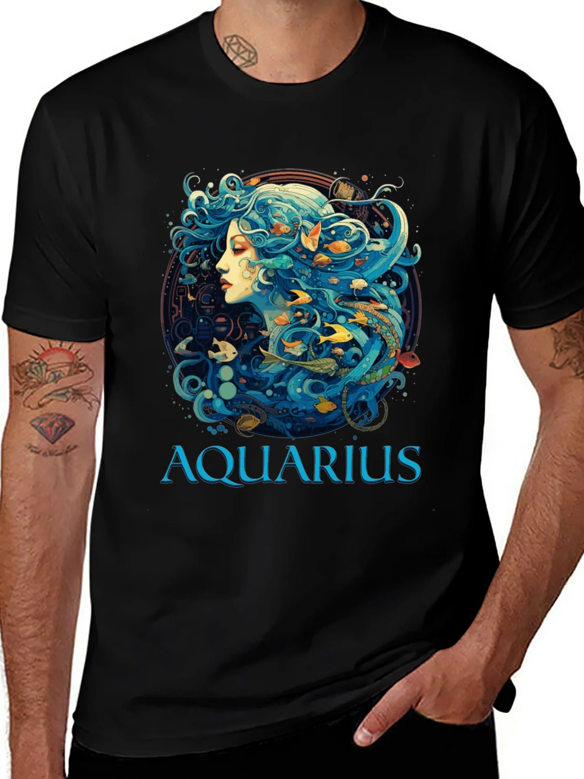 Aquarius Zodiac T-Shirt Black Cotton Tee product image 1