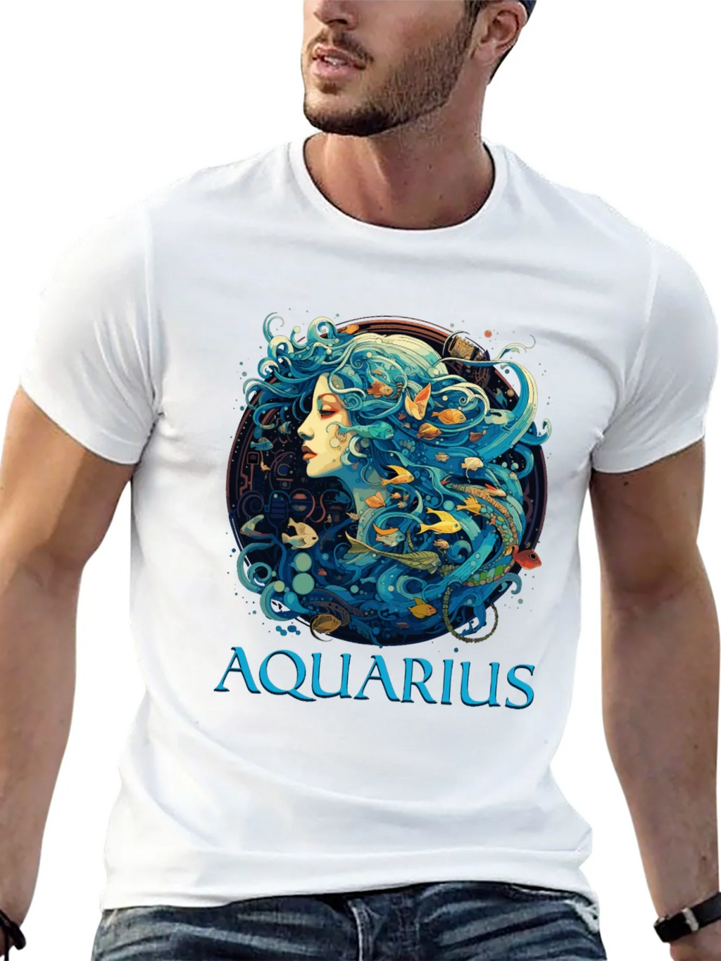 Aquarius Zodiac T-Shirt Black Cotton Tee product image 12