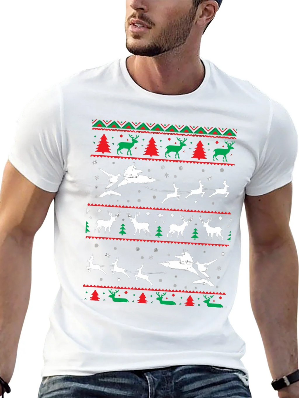 Festive Christmas Airplane & Reindeer Novelty T-Shirt product image 12