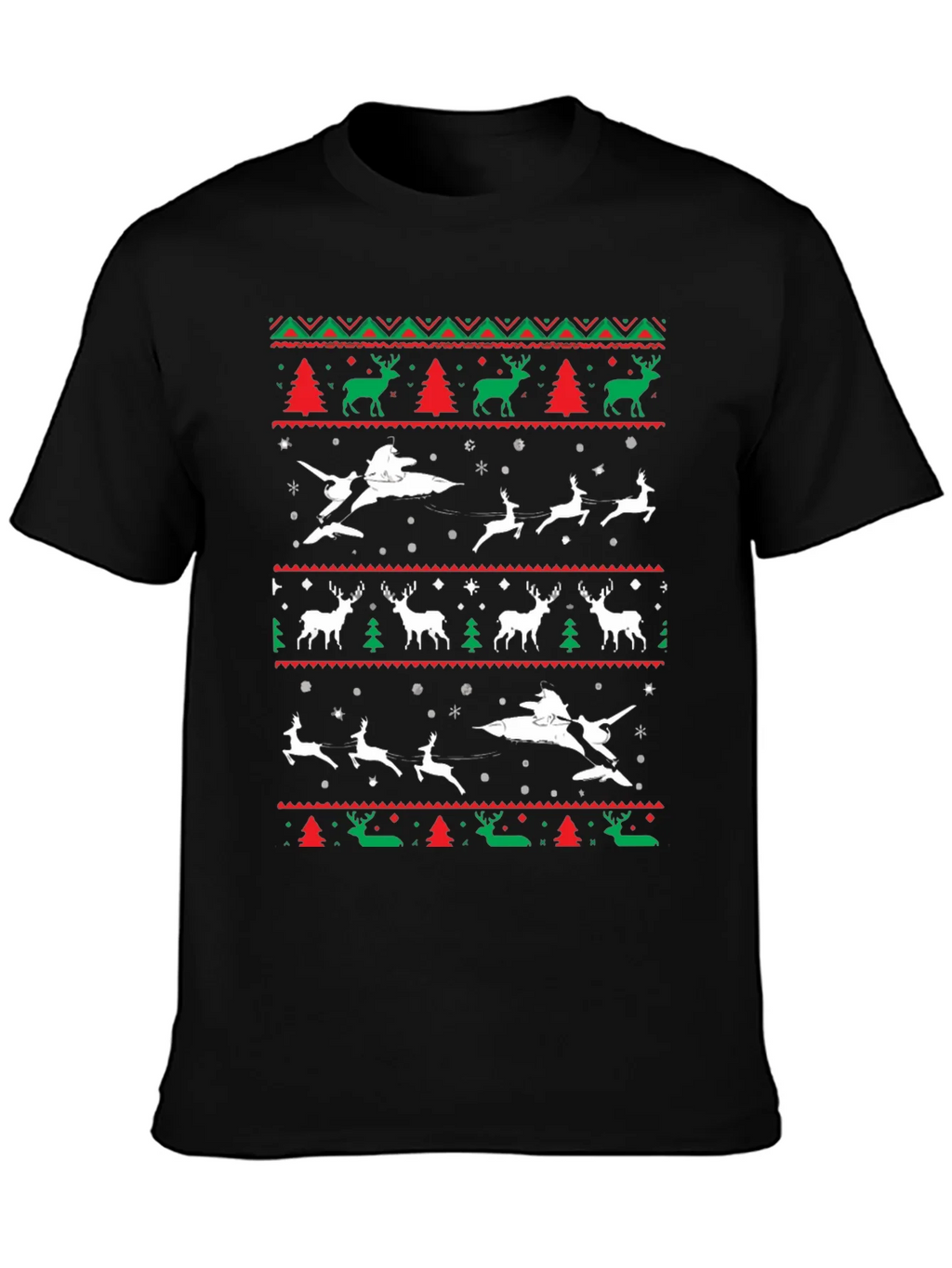 Festive Christmas Airplane & Reindeer Novelty T-Shirt product image 3