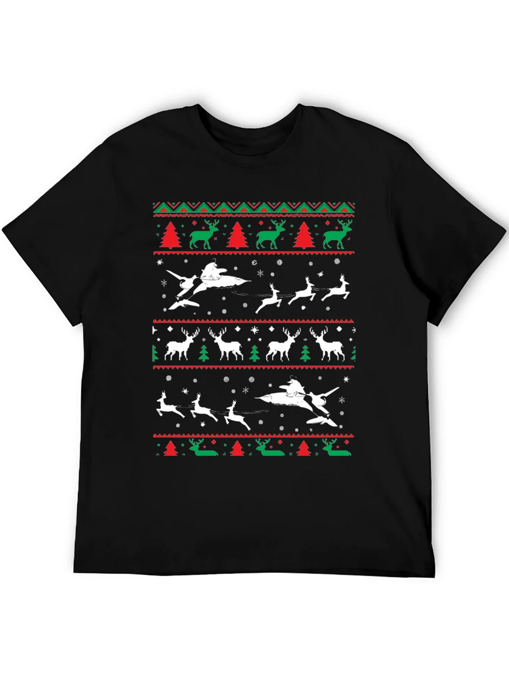 Festive Christmas Airplane & Reindeer Novelty T-Shirt product image 5