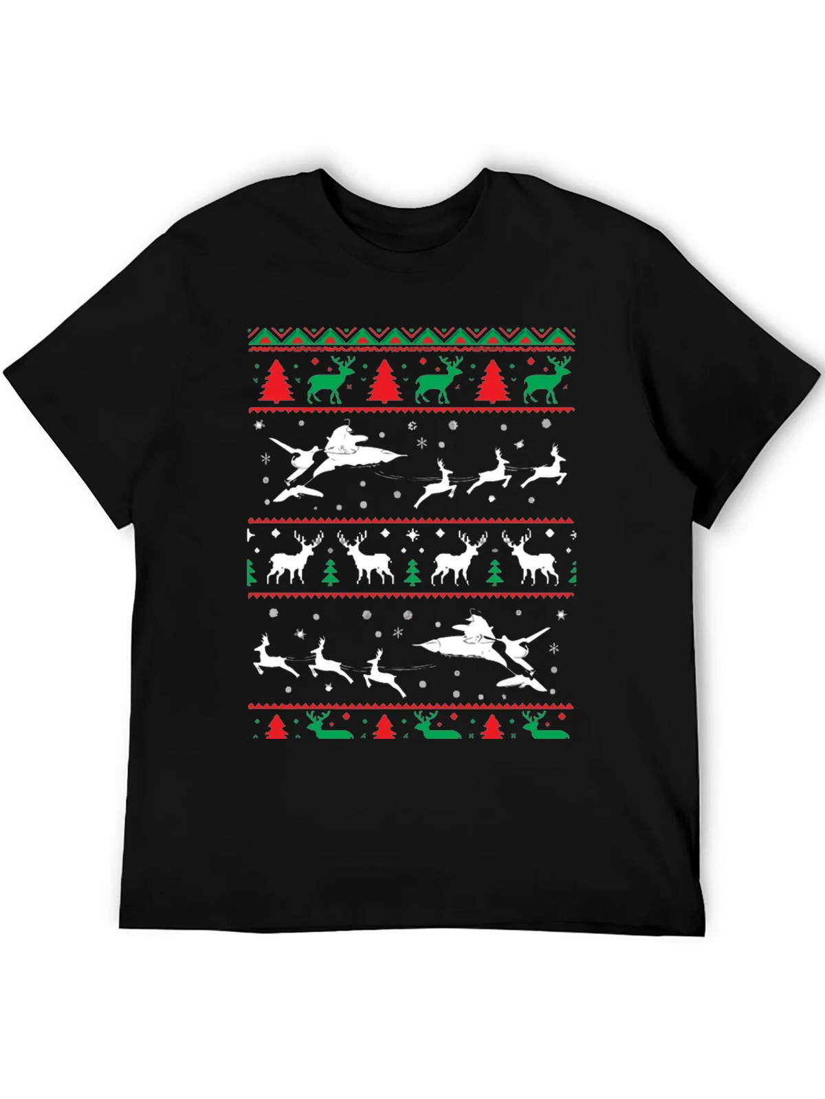 Festive Christmas Airplane & Reindeer Novelty T-Shirt product image 5