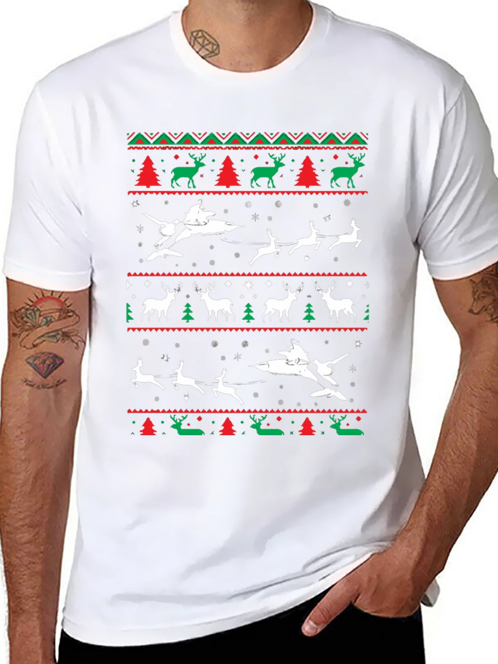 Festive Christmas Airplane & Reindeer Novelty T-Shirt product image 7