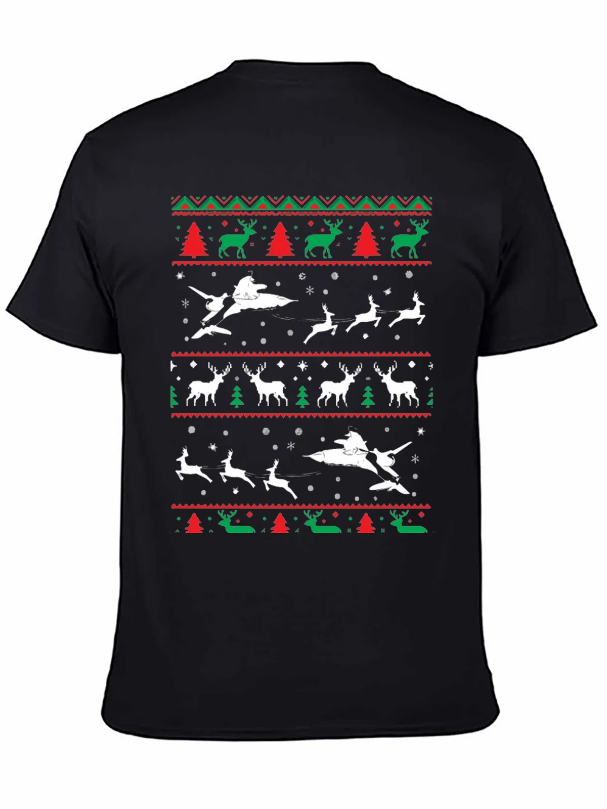 Festive Christmas Airplane & Reindeer Novelty T-Shirt product image 4