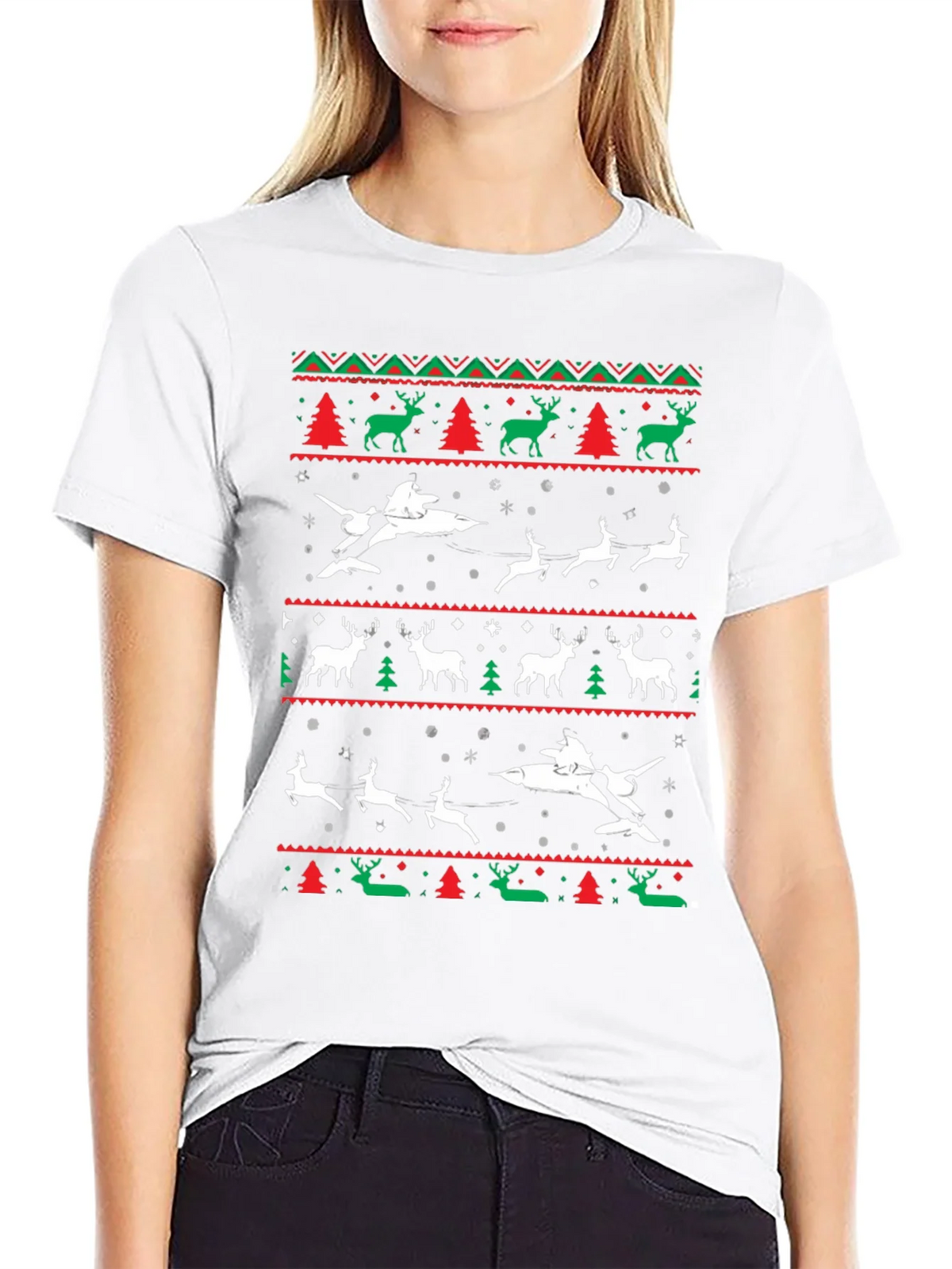 Festive Christmas Airplane & Reindeer Novelty T-Shirt product image 8