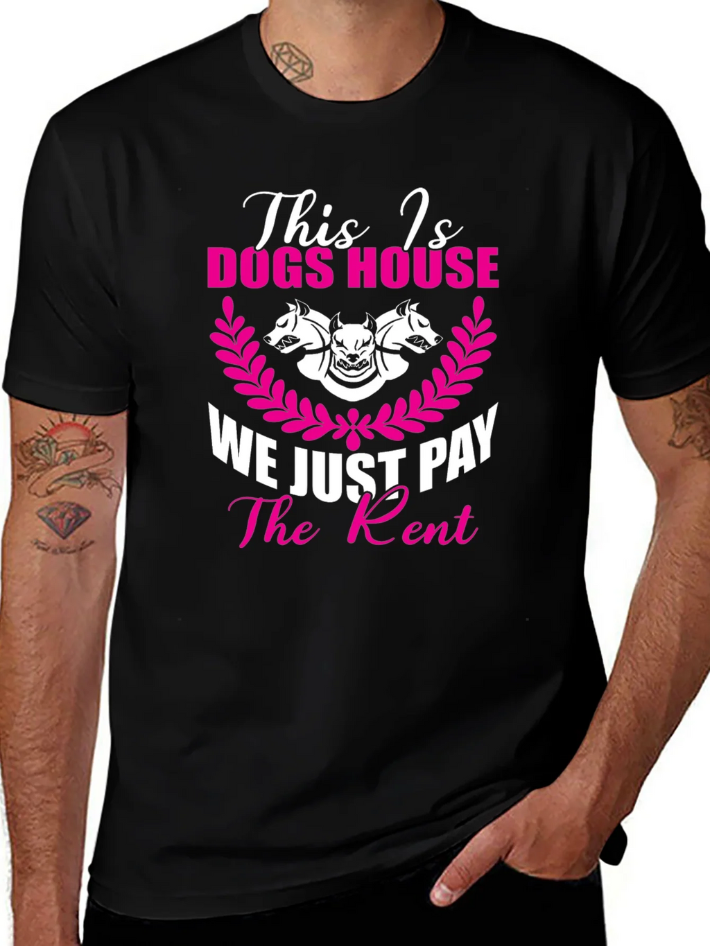 Dogs House T-Shirt: We Just Pay the Rent - Mens Black Tee product image 1