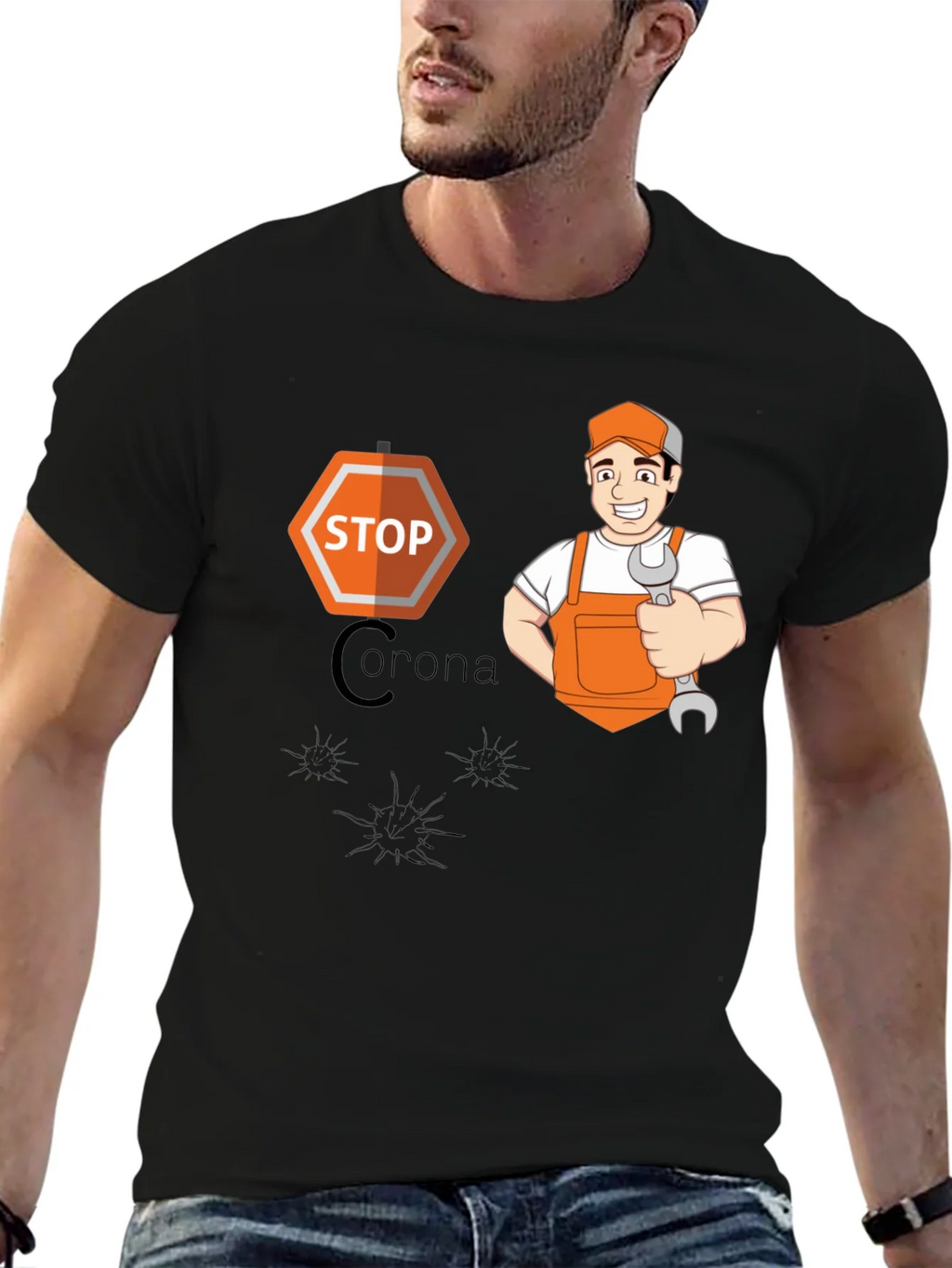 Stop Corona Mechanic T-Shirt - Black product image 6