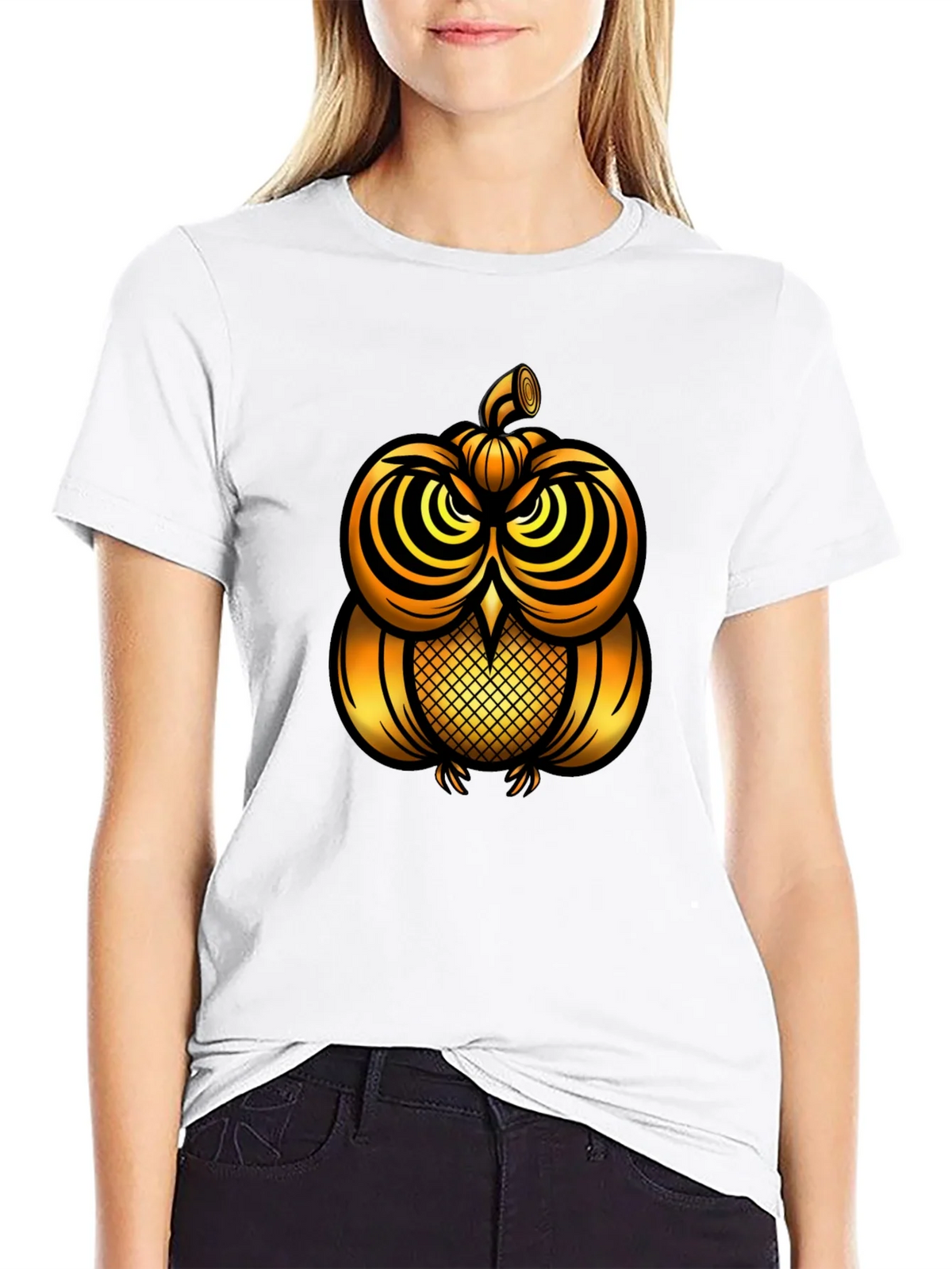 Golden Pumpkin Owl Graphic Tee - Unique Halloween Style product image 8