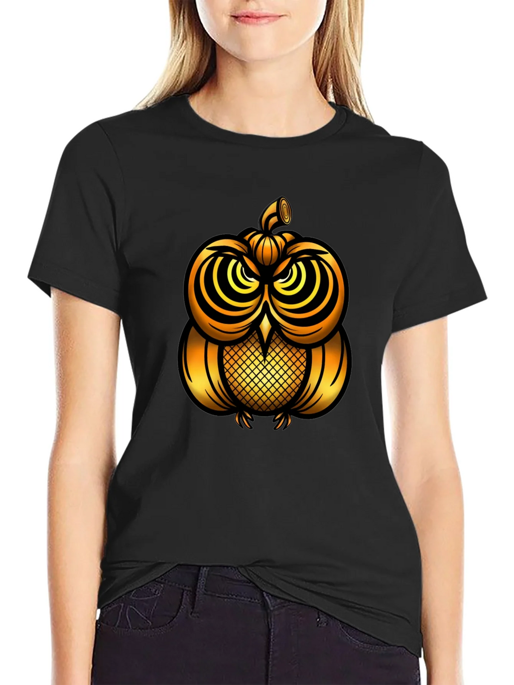 Golden Pumpkin Owl Graphic Tee - Unique Halloween Style product image 2