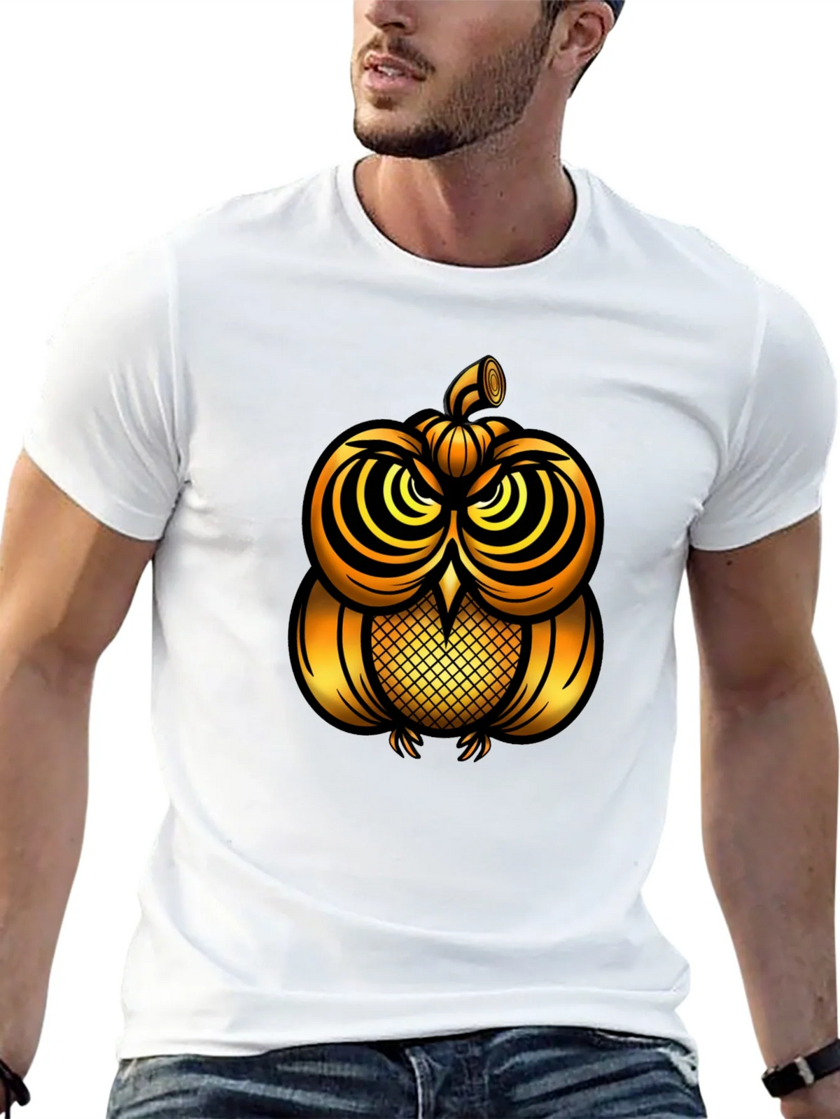 Golden Pumpkin Owl Graphic Tee - Unique Halloween Style product image 12