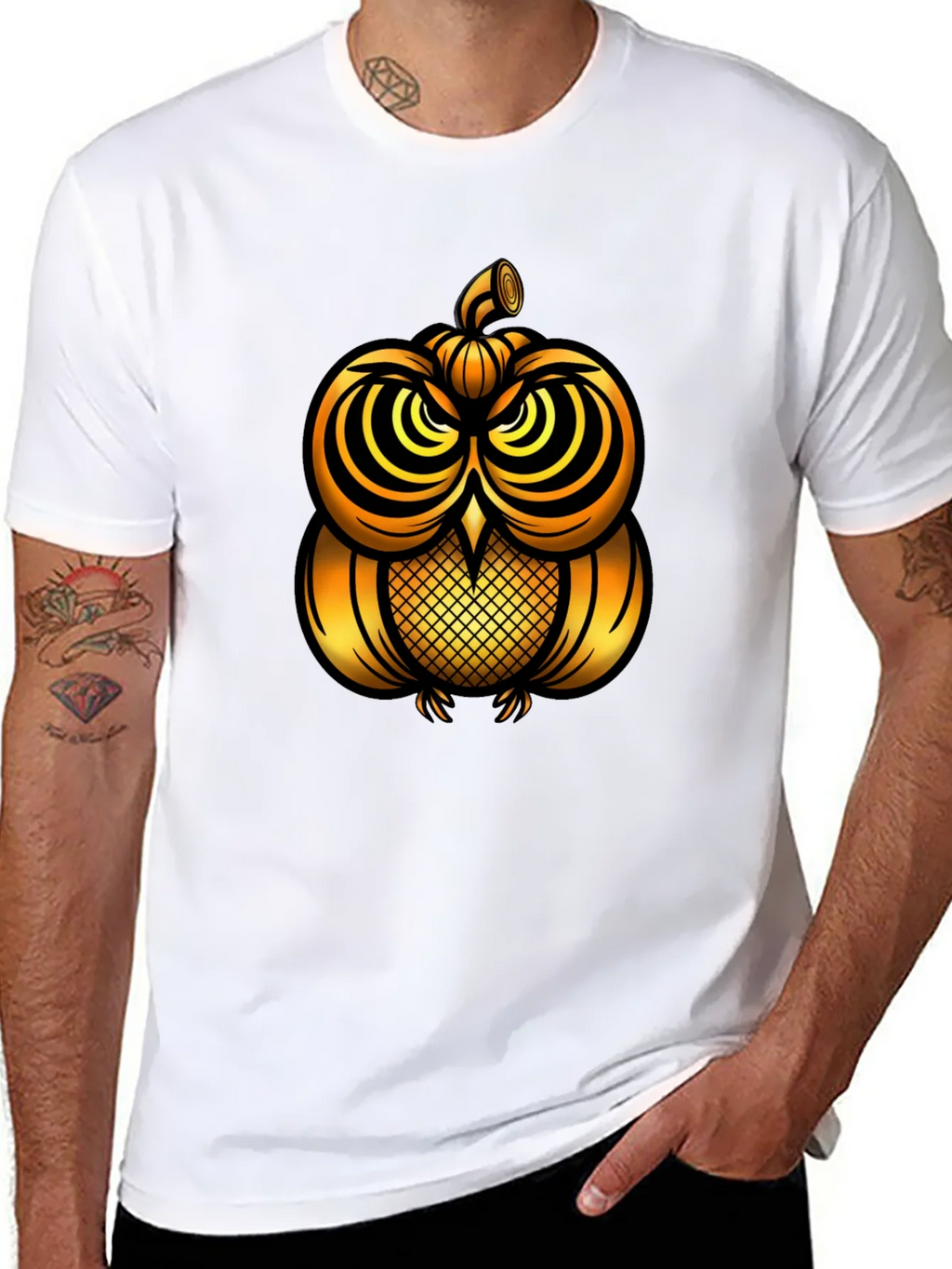 Golden Pumpkin Owl Graphic Tee - Unique Halloween Style product image 7