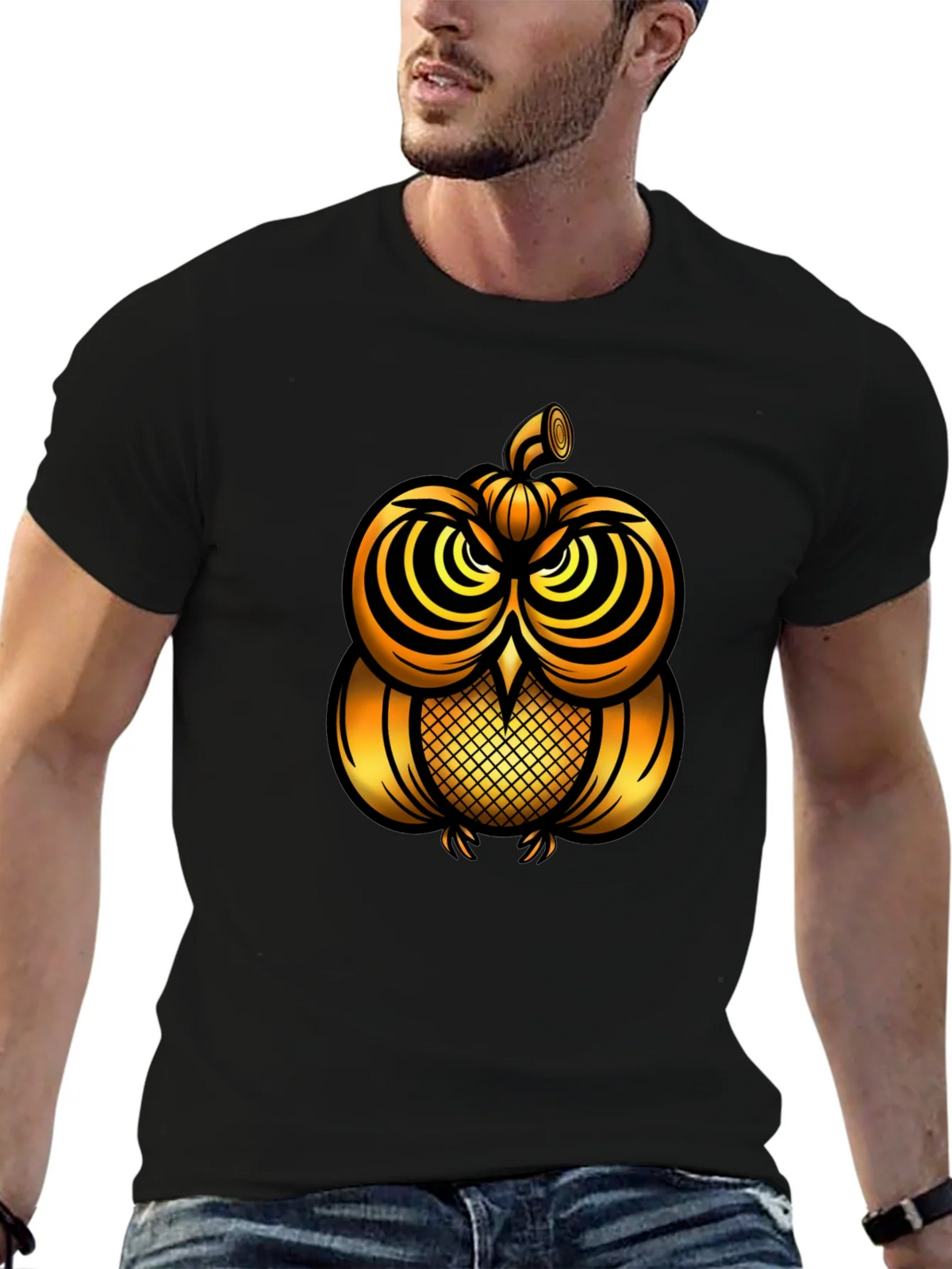 Golden Pumpkin Owl Graphic Tee - Unique Halloween Style product image 6