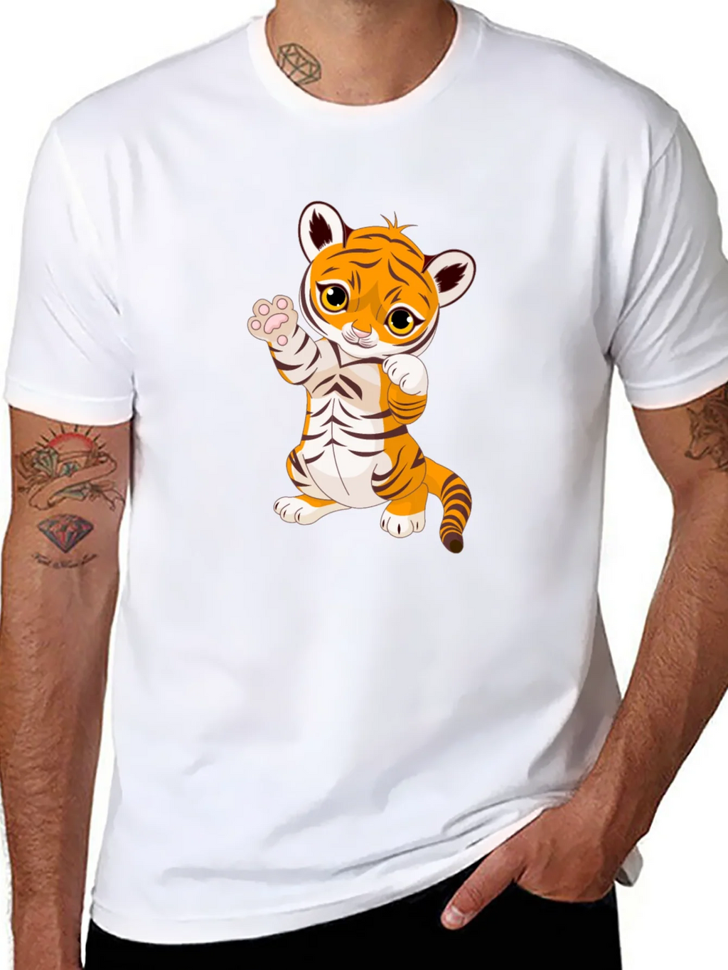 Cute Cartoon Tiger Black T-Shirt product image 6